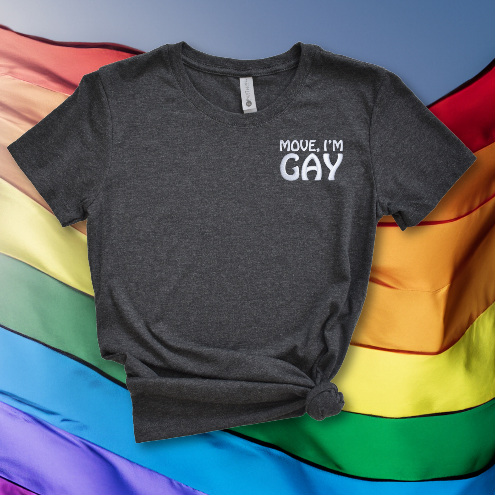 Move I'm Gay Embroidered Tee Shirt, Unisex