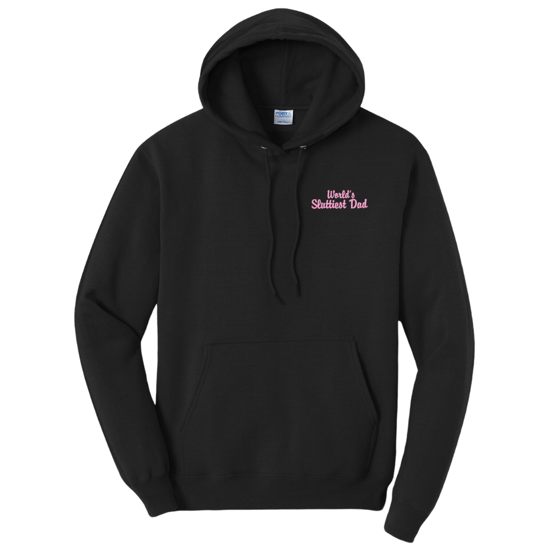 World's Sluttiest Dad Embroidered Black Hoodie, Unisex