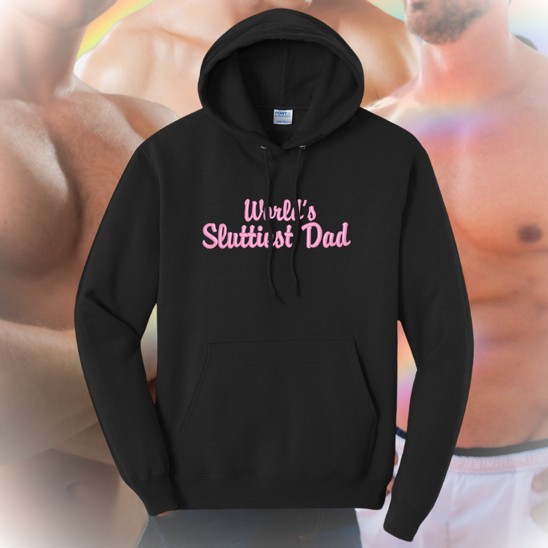 World's Sluttiest Dad Embroidered Black Hoodie, Unisex