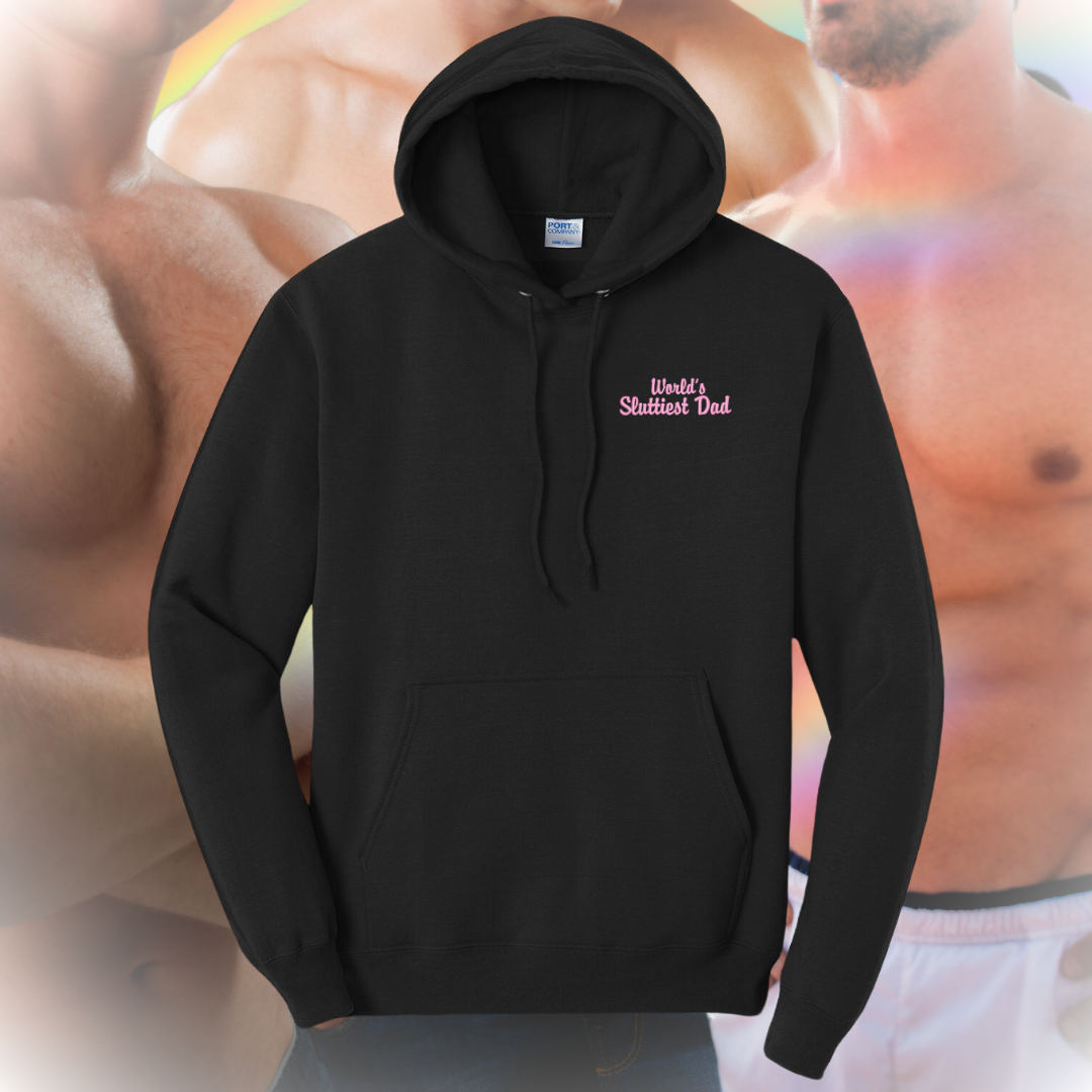 World's Sluttiest Dad Embroidered Black Hoodie, Unisex