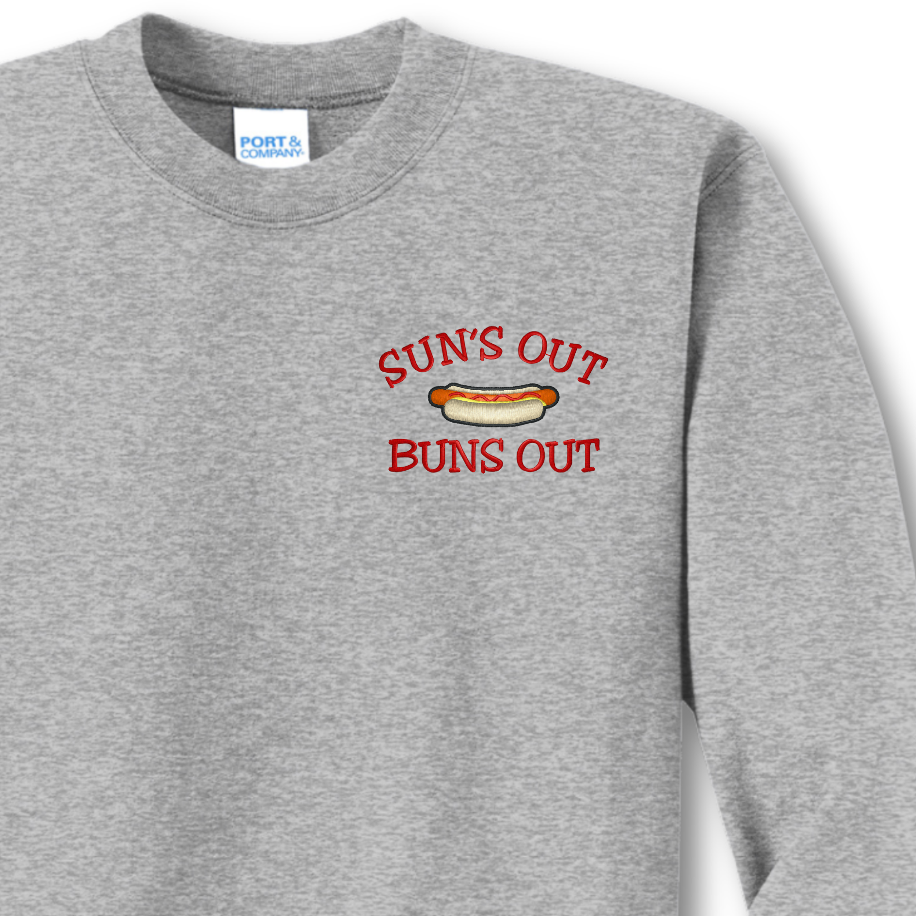 Suns Out Buns Out Embroidered Crewneck Sweatshirt, Unisex