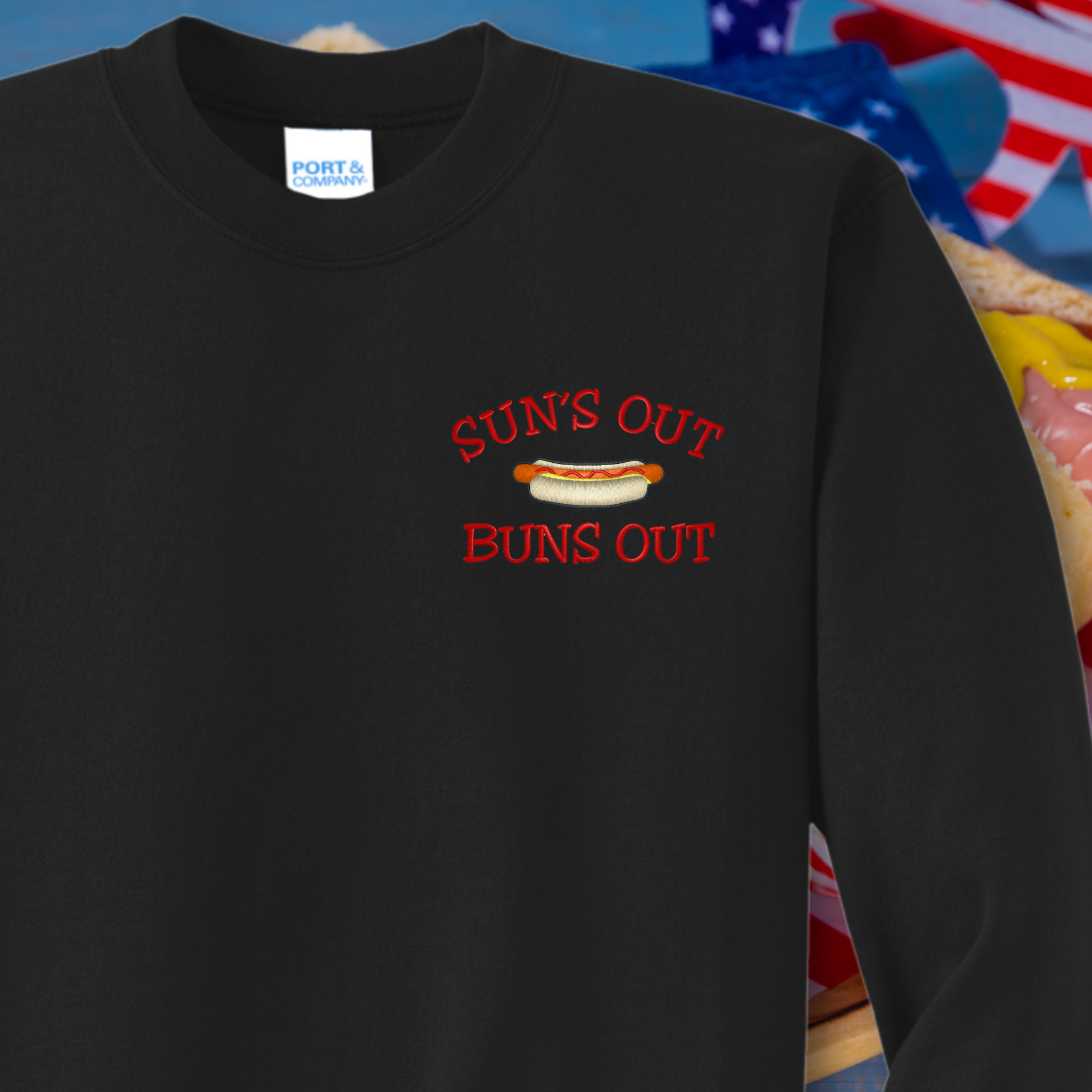 Suns Out Buns Out Embroidered Crewneck Sweatshirt, Unisex