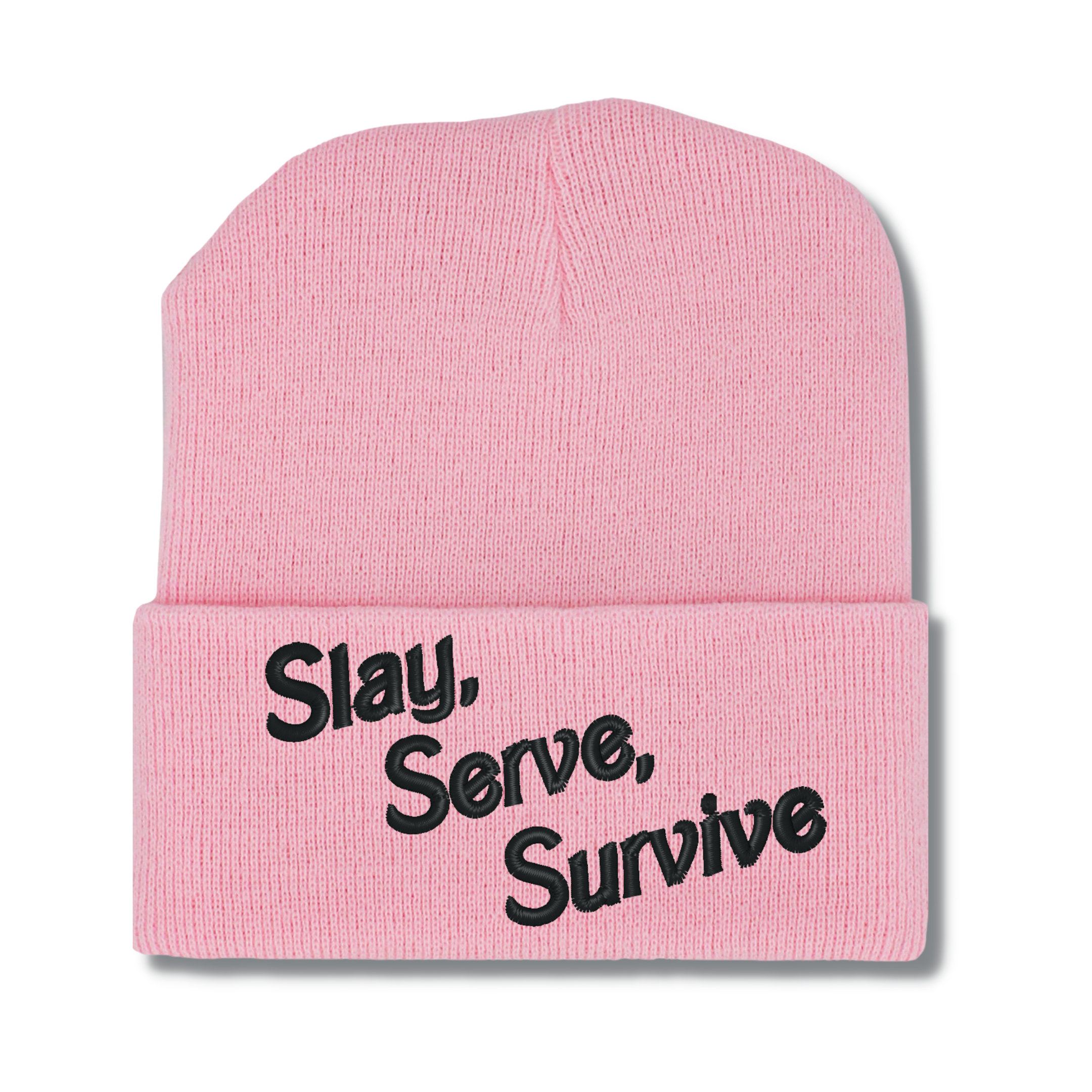 Slay Serve Survive Embroidered Beanie Hat, One Size Fits All
