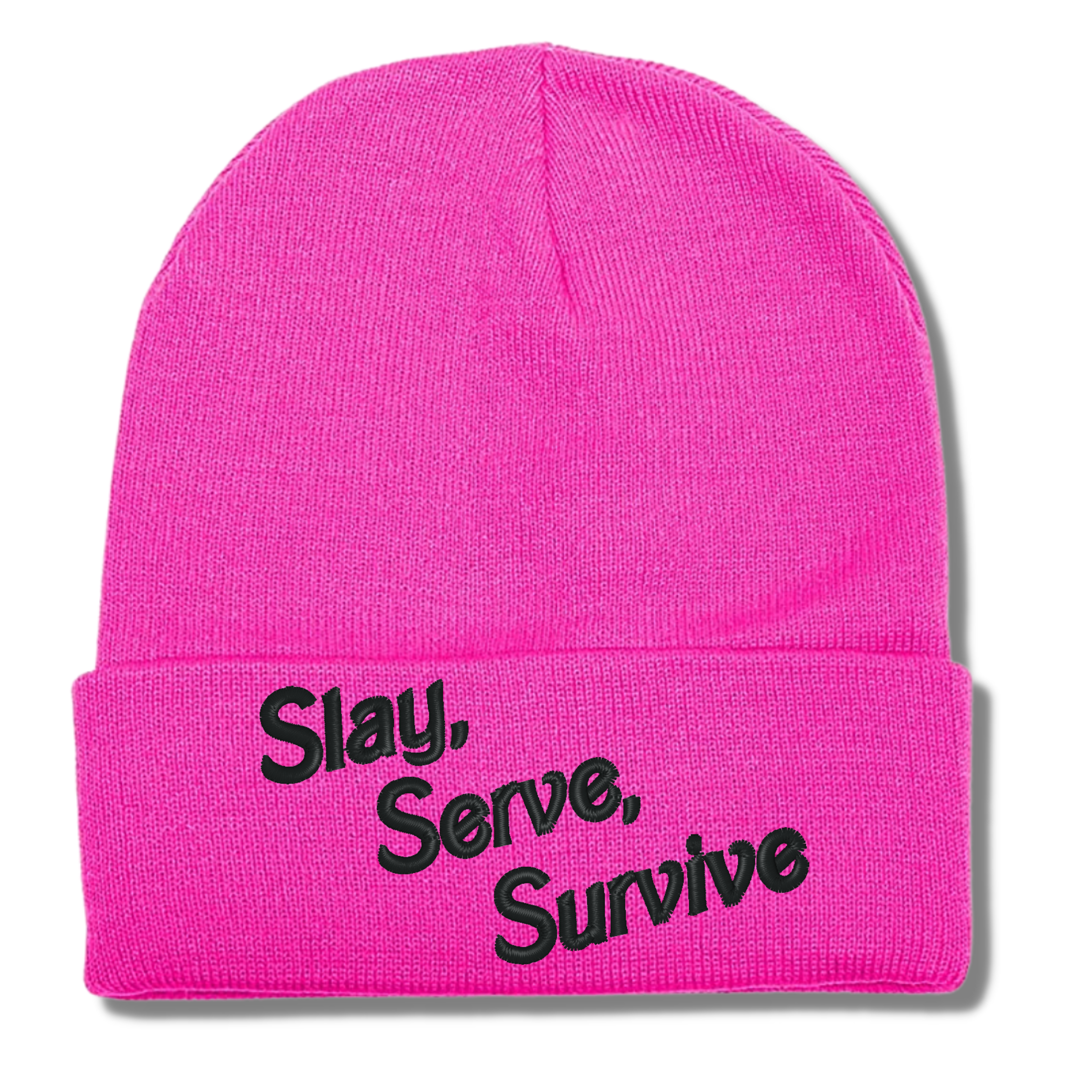 Slay Serve Survive Embroidered Beanie Hat, One Size Fits All