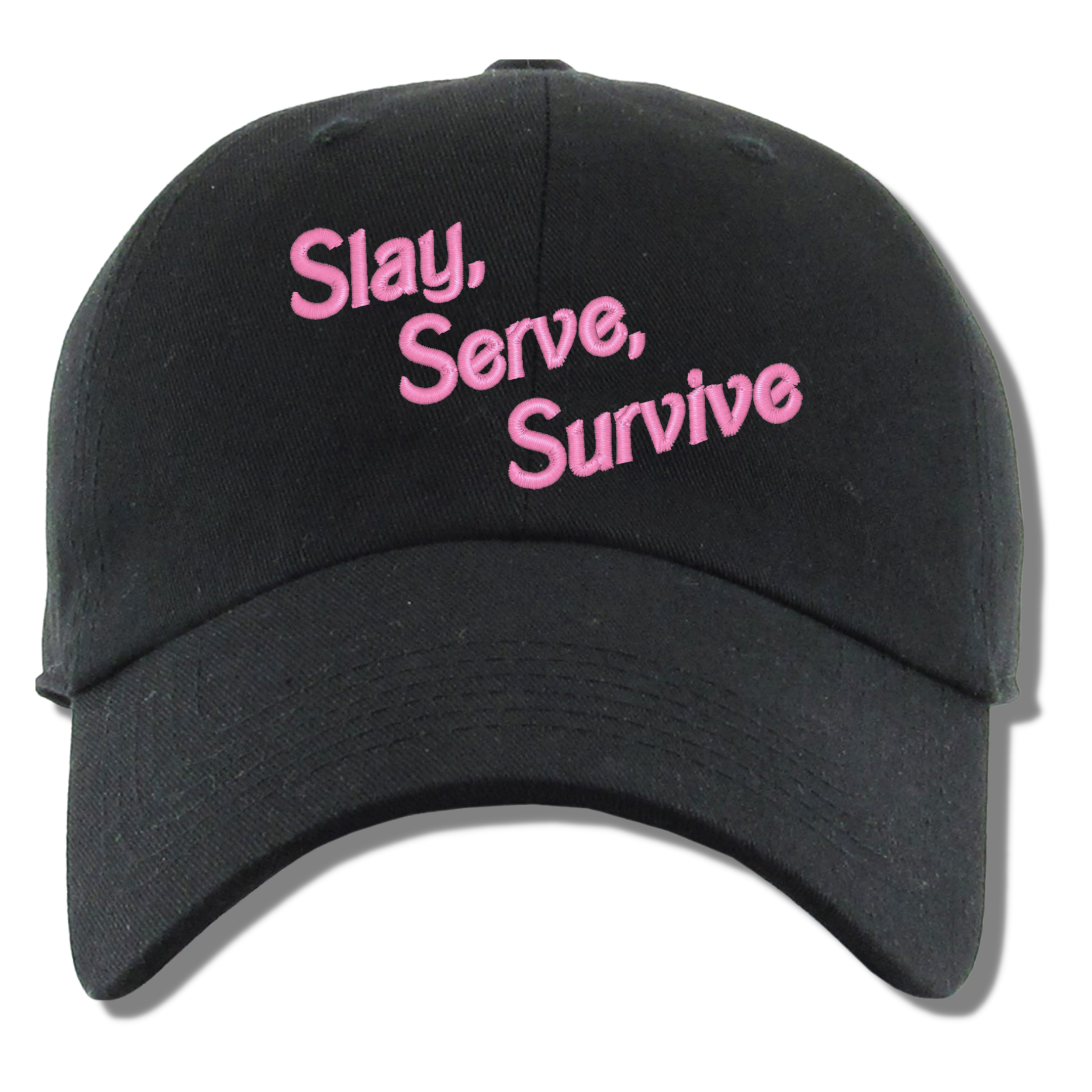 Slay Serve Survive Embroidered Black Dad Hat, One Size Fits All