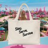 Slay Serve Survive Embroidered Canvas Tote Bag