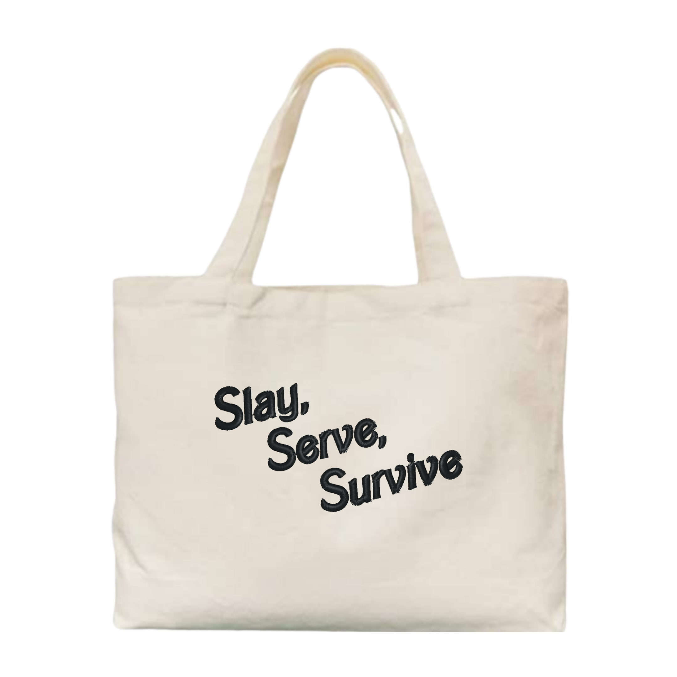 Slay Serve Survive Embroidered Canvas Tote Bag