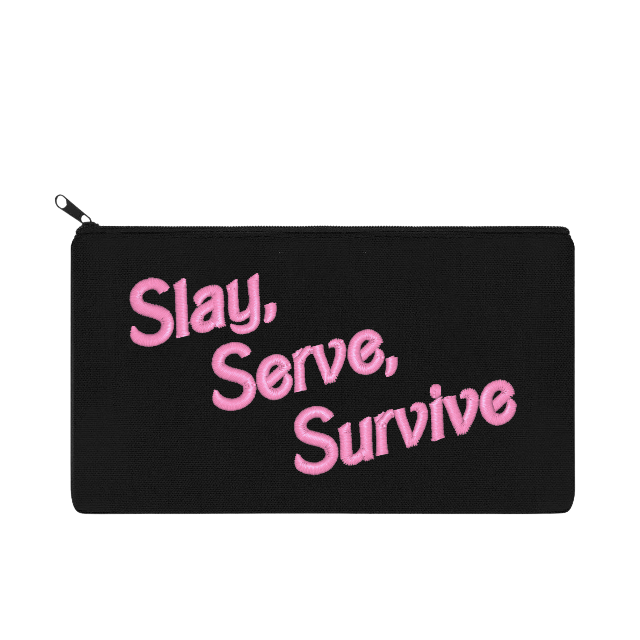 Slay. Serve. Survive. Embroidered Multipurpose Zipper Pouch Bag