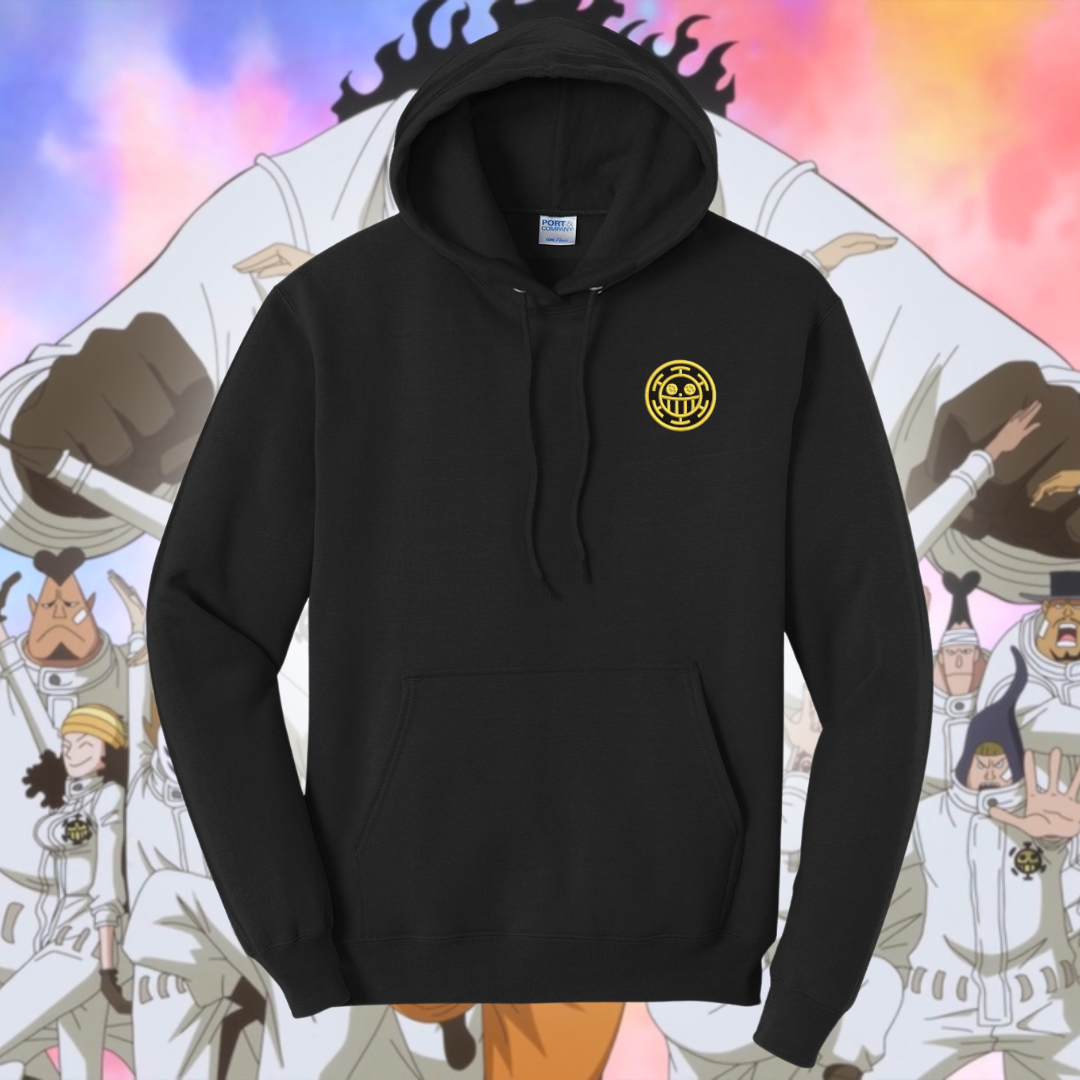 Heart Pirates One Piece Trafalgar Law Jolly Roger Black Hoodie, Unisex