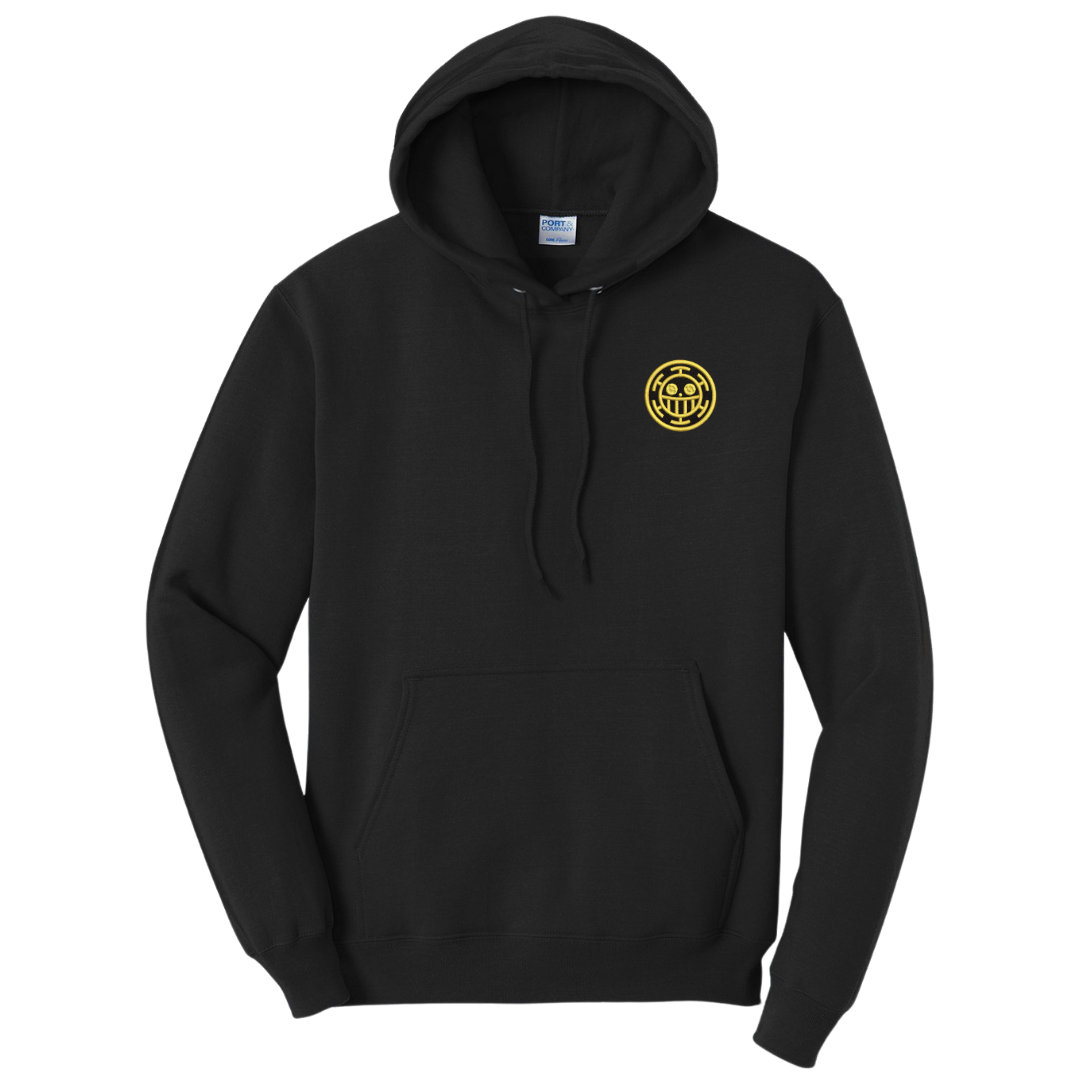 Heart Pirates One Piece Trafalgar Law Jolly Roger Black Hoodie, Unisex