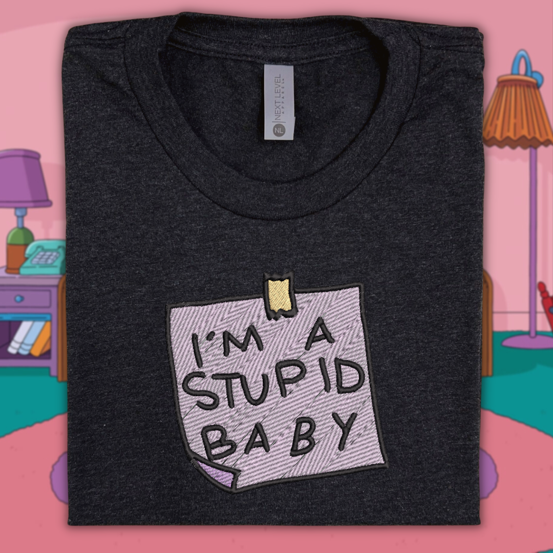 I'm A Stupid Baby Simpson's Inspired Embroidered Black Tee Shirt, Unisex