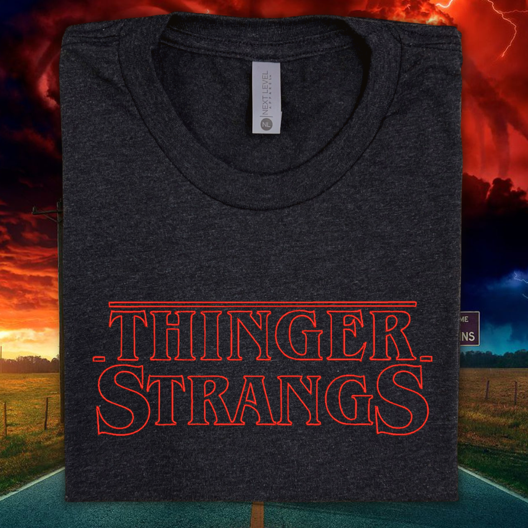 Thinger Strangs - Stranger Things Inspired Embroidered Black Tee Shirt, Unisex