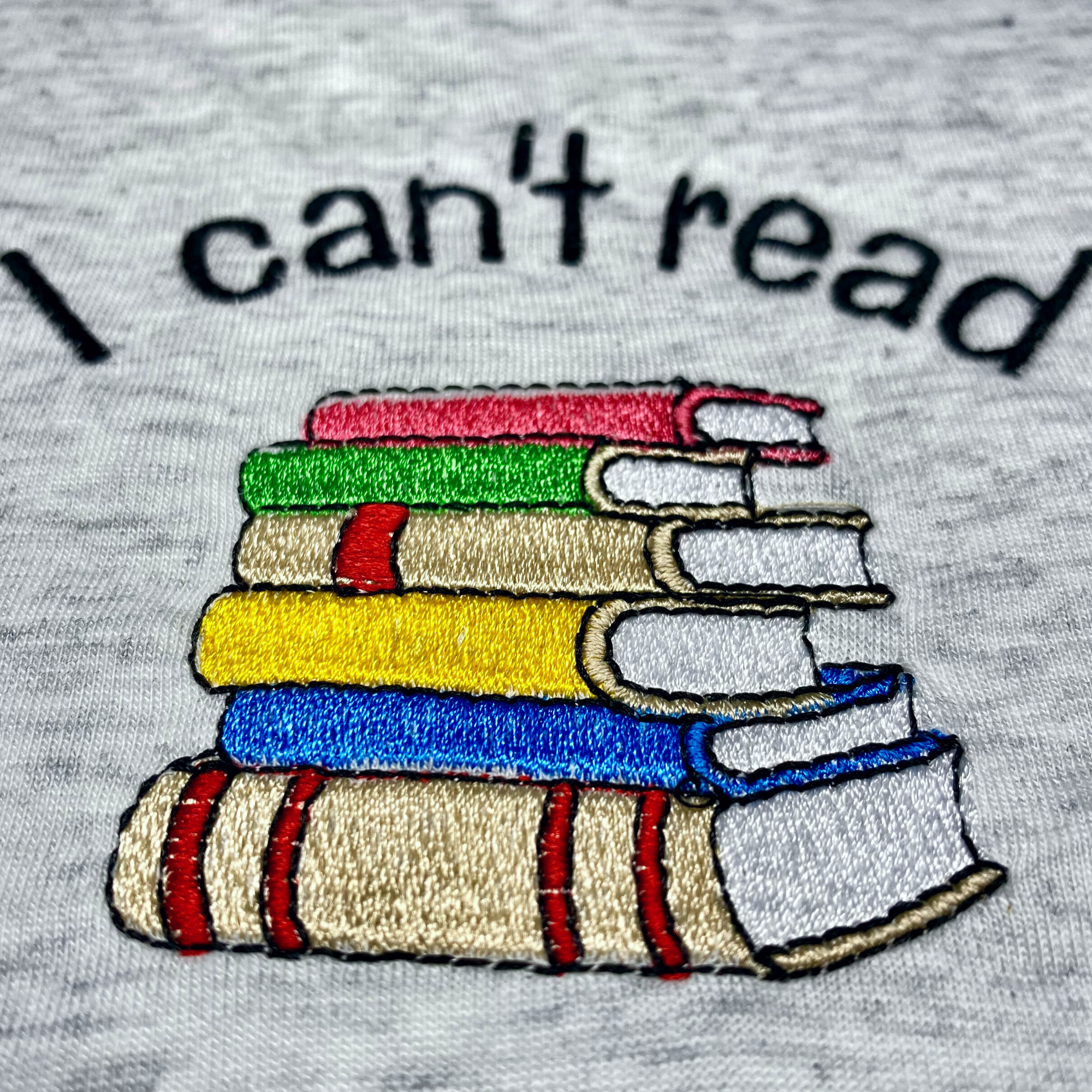I Can't Read Embroidered White Tee Shirt, Unisex