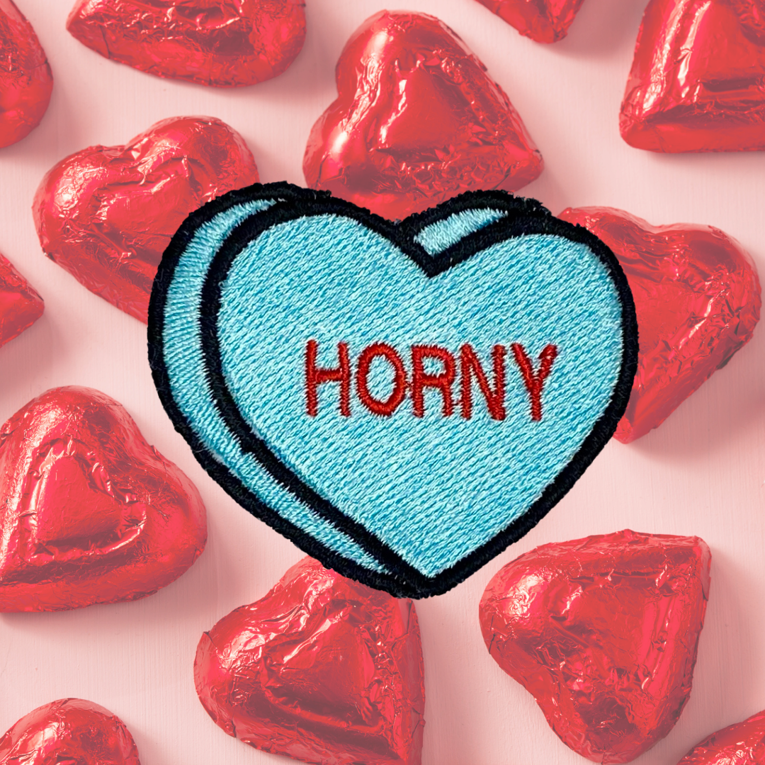 Horny Candy Conversation Heart Embroidered Iron-on Patch