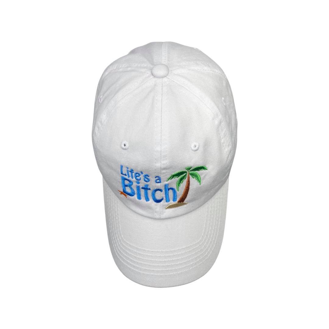 Life's a Bitch Embroidered White Dad Hat, One Size Fits All