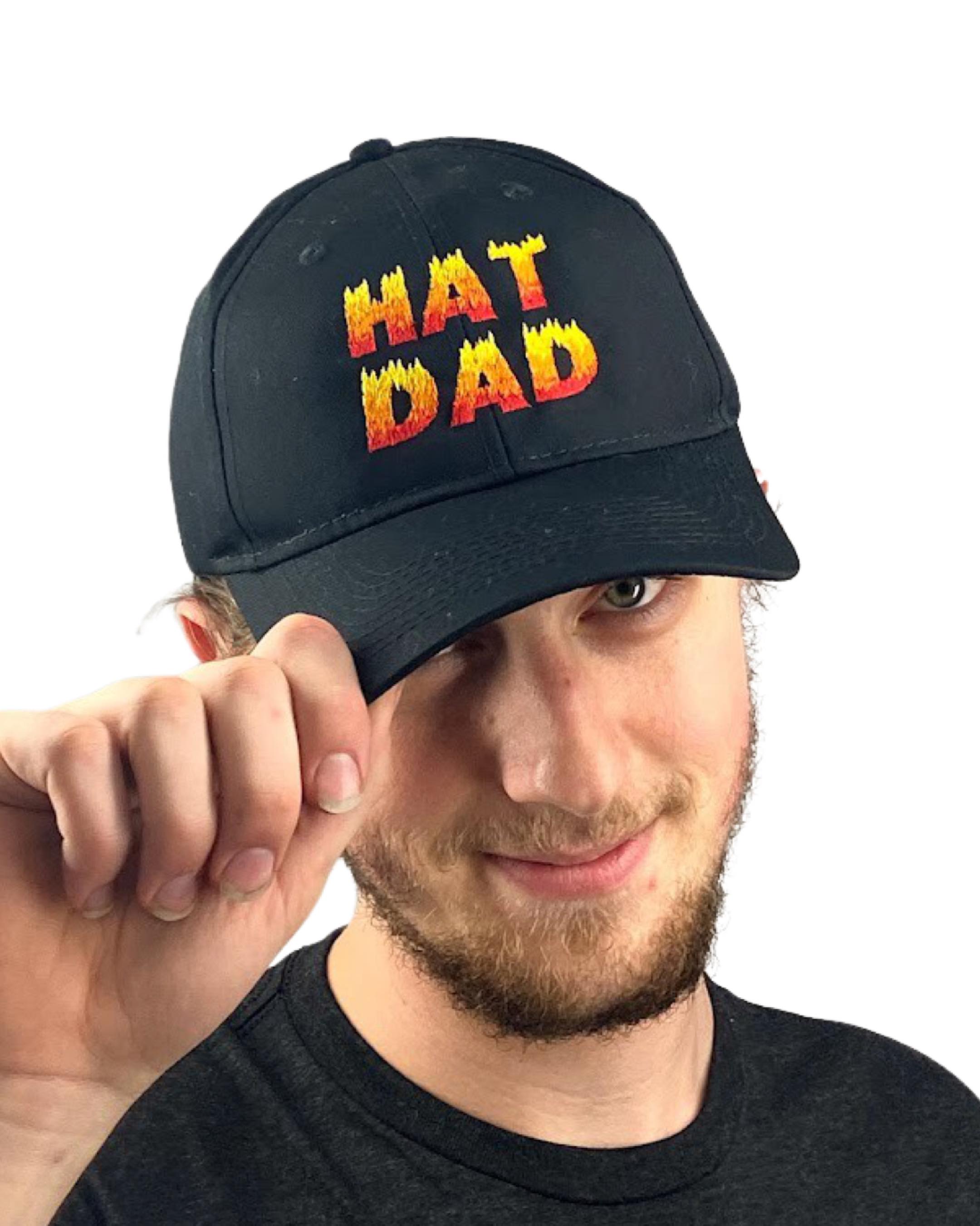 "Hat Dad" Flames Embroidered Black Dad Hat, One Size Fits All