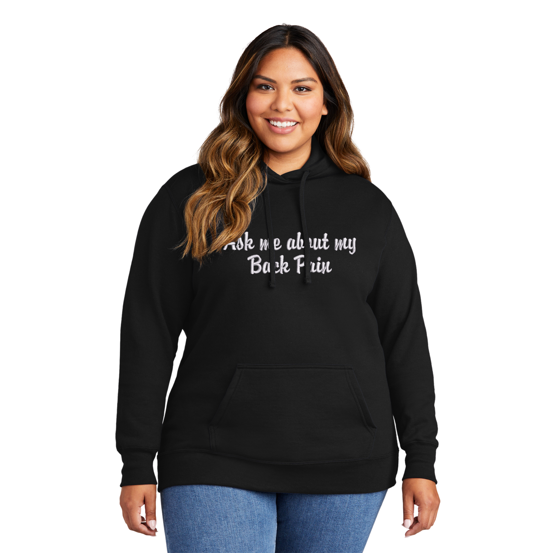 Ask Me About My Back Pain Embroidered Black Hoodie, Unisex