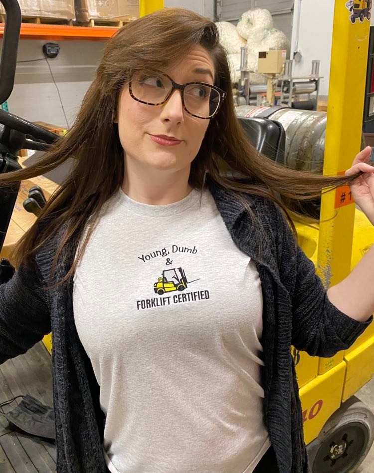 Young Dumb & Forklift Certified Embroidered Tee Shirt, Unisex