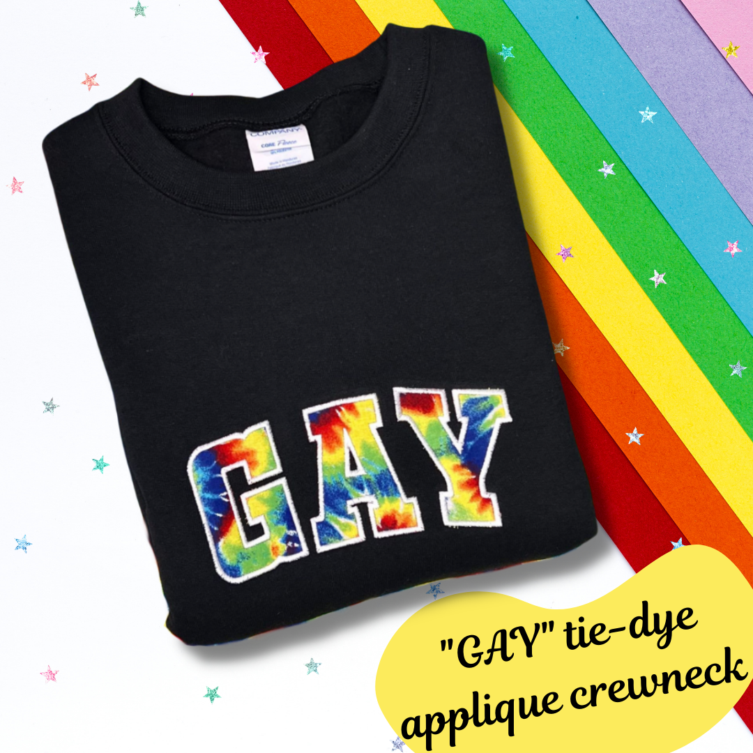 GAY Tie-Dye Applique Crewneck Sweatshirt, Black, Unisex