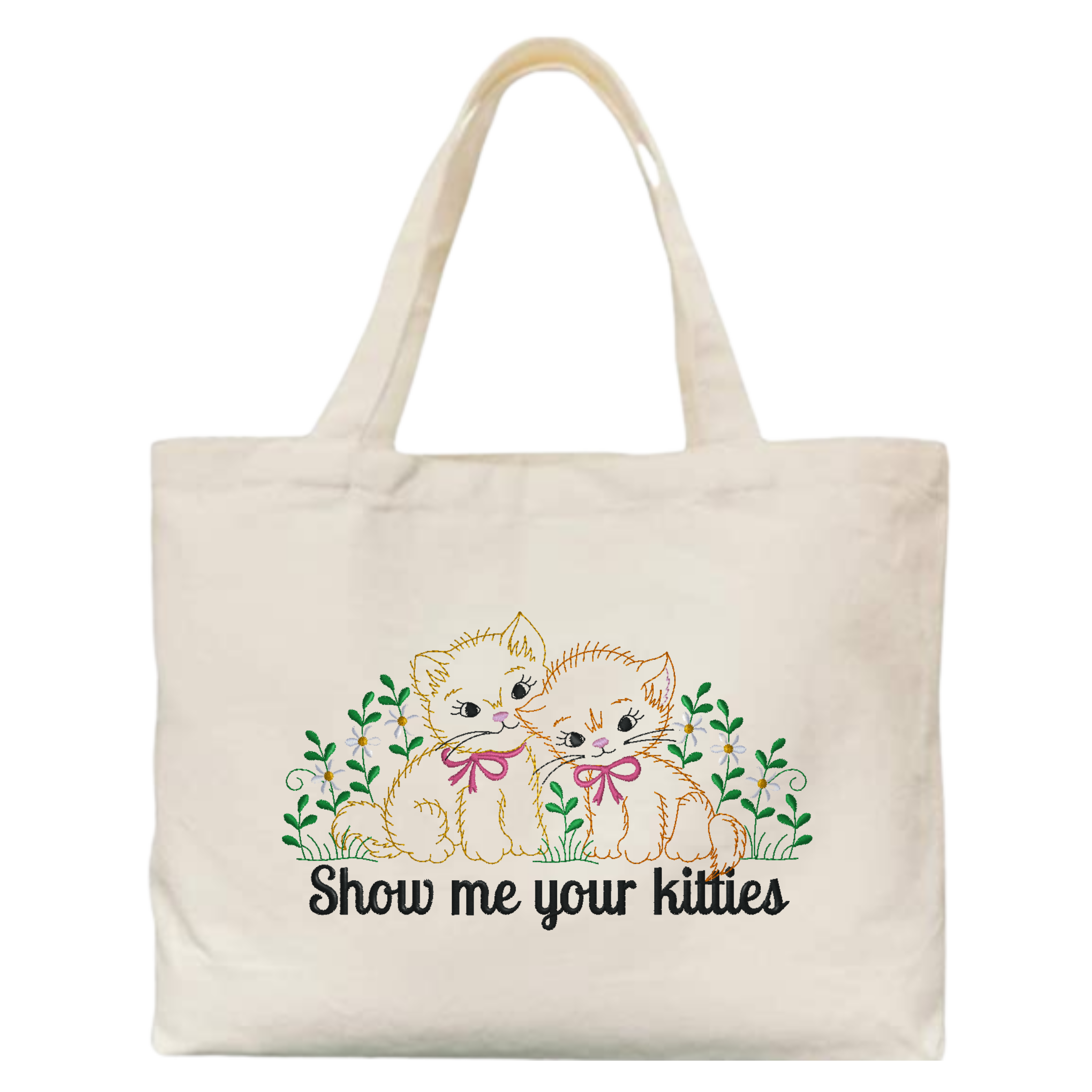 Show Me Your Kitties Embroidered Canvas Tote Bag