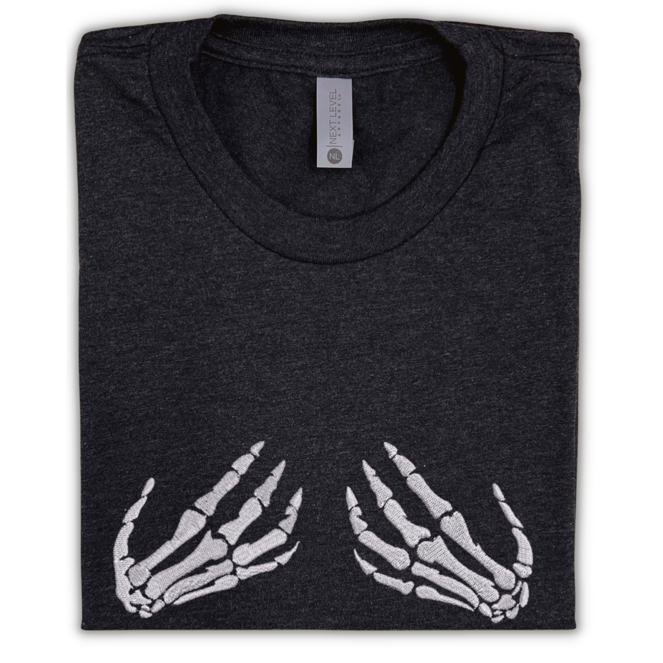 Handsy Skeleton Embroidered Black Tee Shirt Unisex