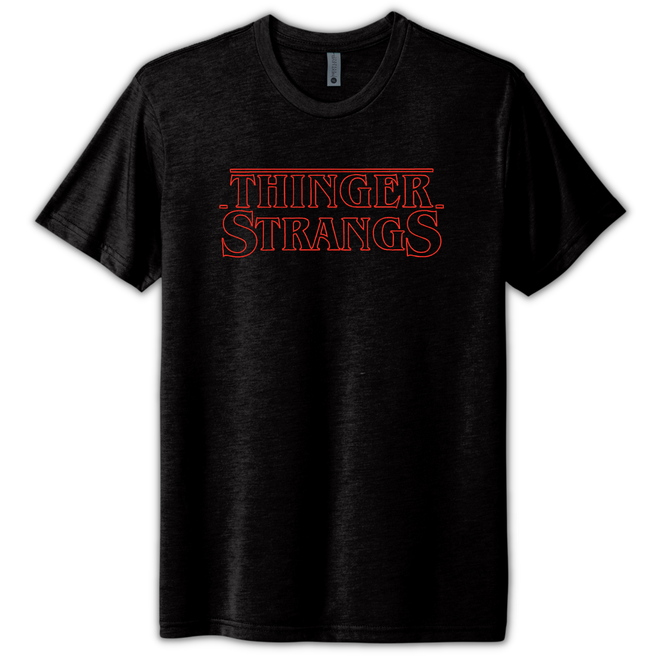 Thinger Strangs - Stranger Things Inspired Embroidered Black Tee Shirt, Unisex