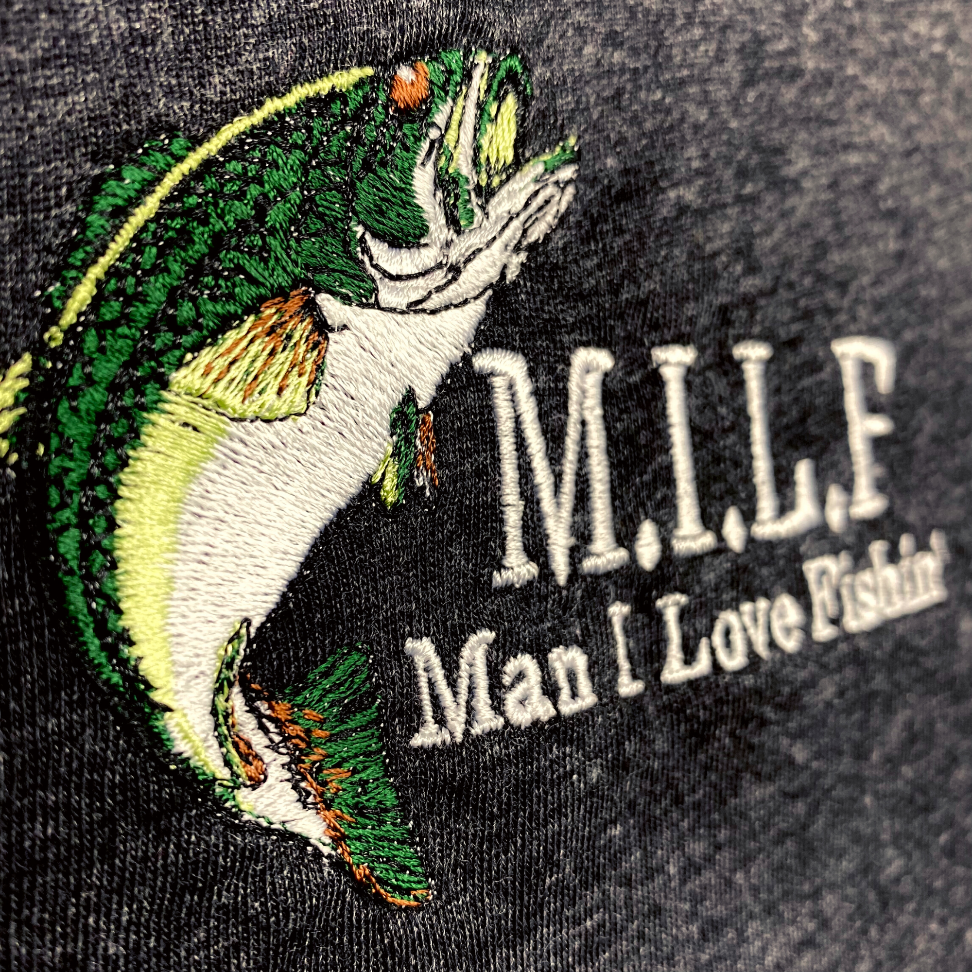 Man I Love Fishin' MILF Embroidered Black Tee Shirt, Unisex