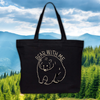 Bear With Me Tee Black Embroidered Canvas Tote Bag