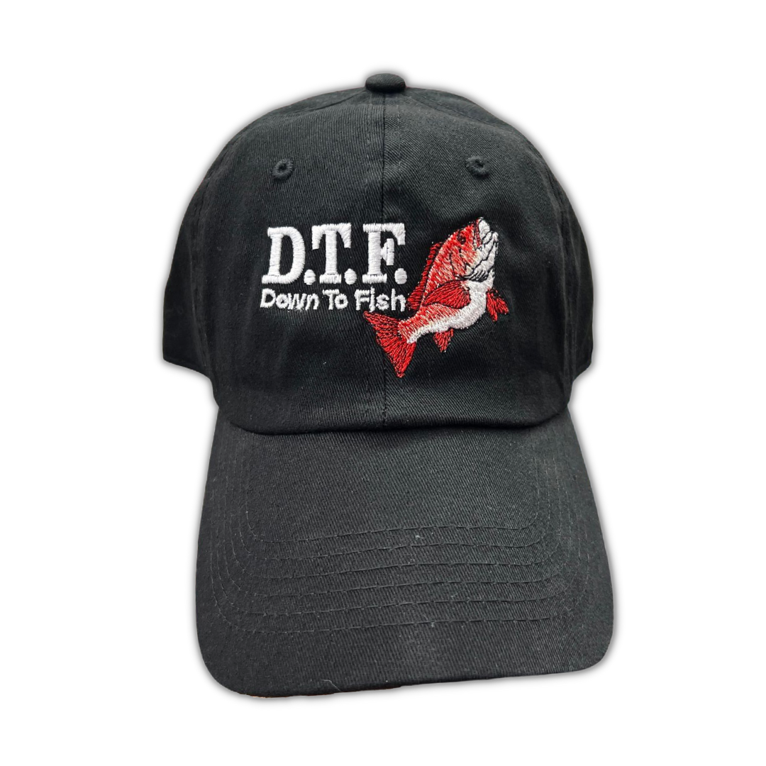 DTF - Down To Fish Embroidered Black Dad Hat, One Size Fits All