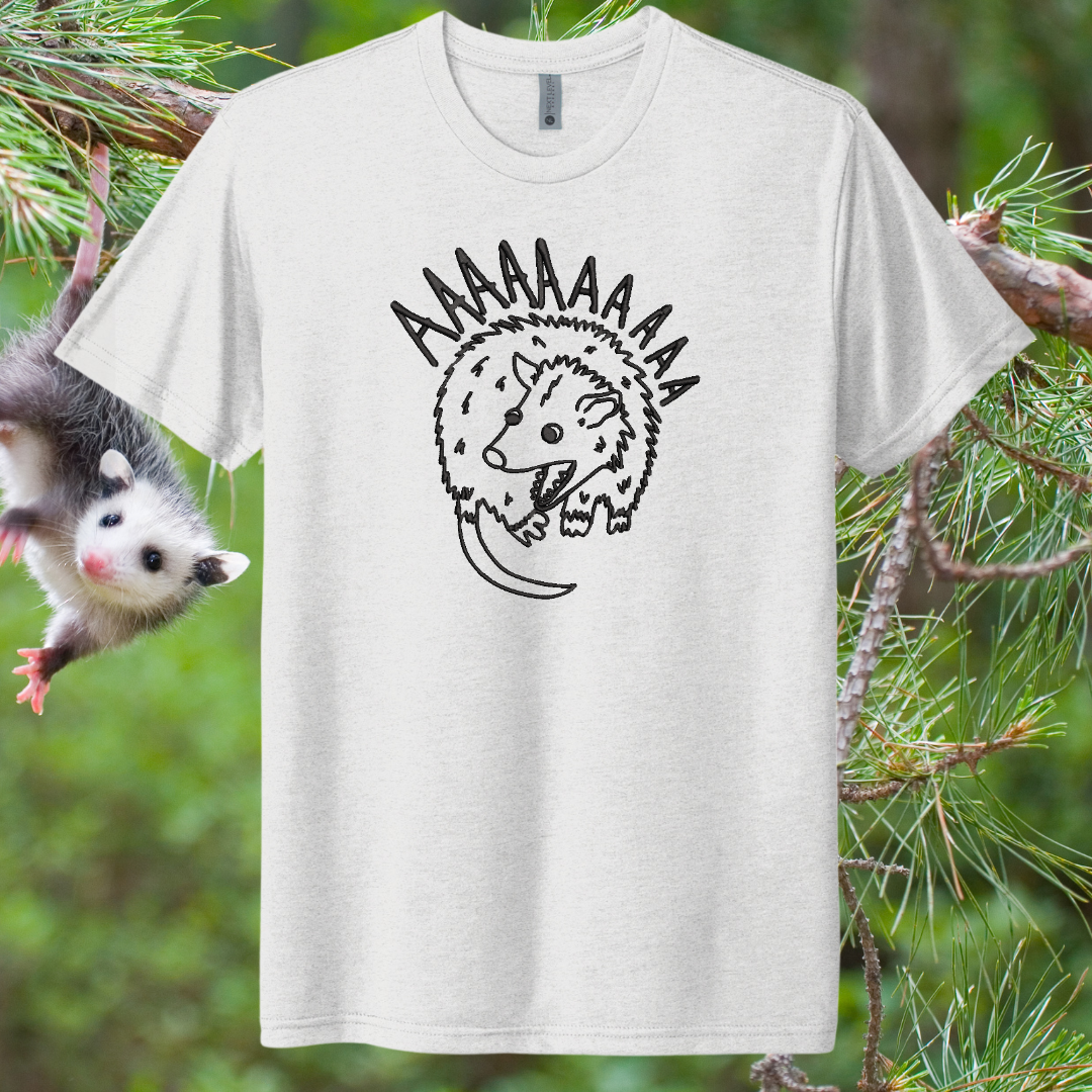 Scream Possum Embroidered White Tee Shirt, Unisex