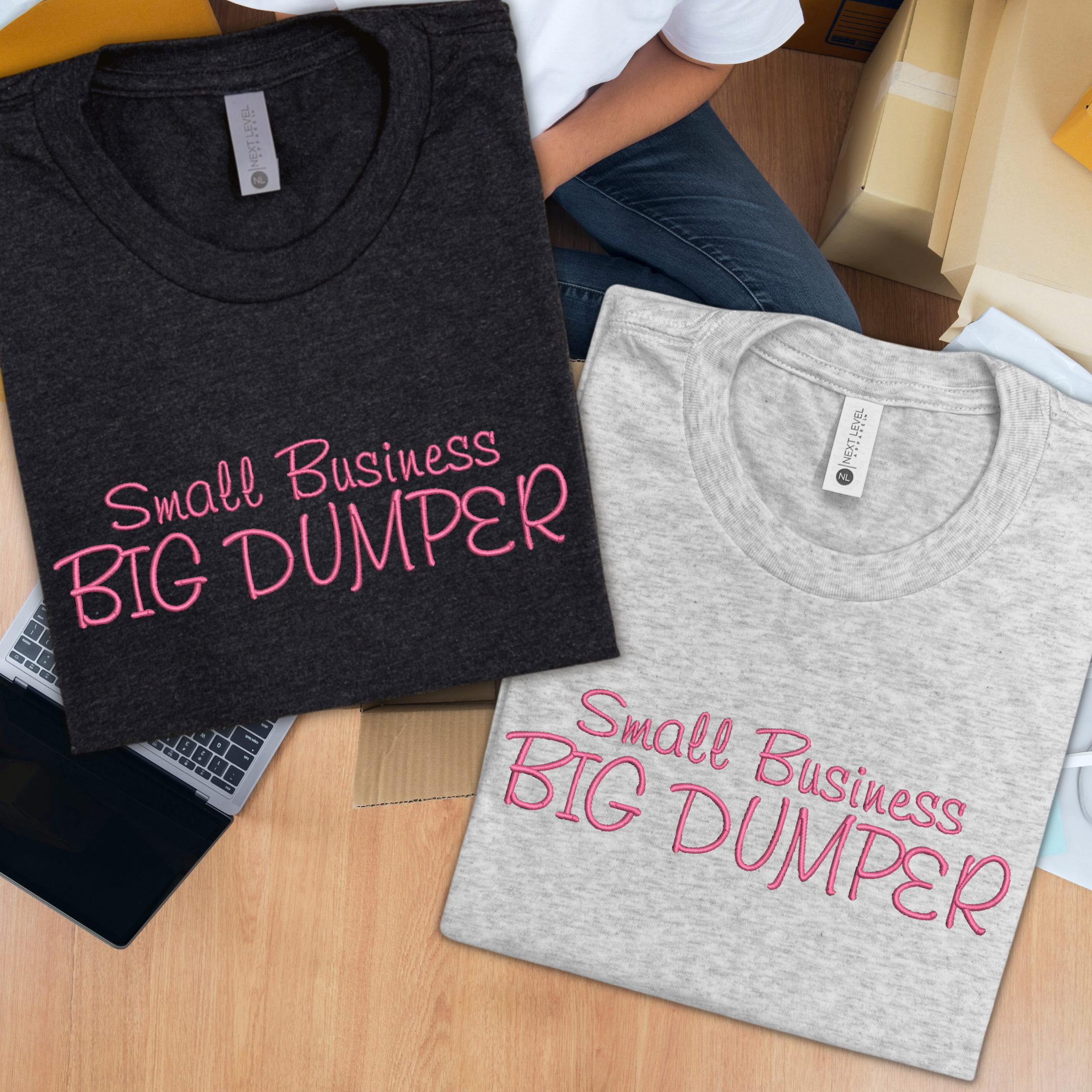 Small Business BIG DUMPER Unisex One Size Fits All Machine Embroidered Tee Shirt