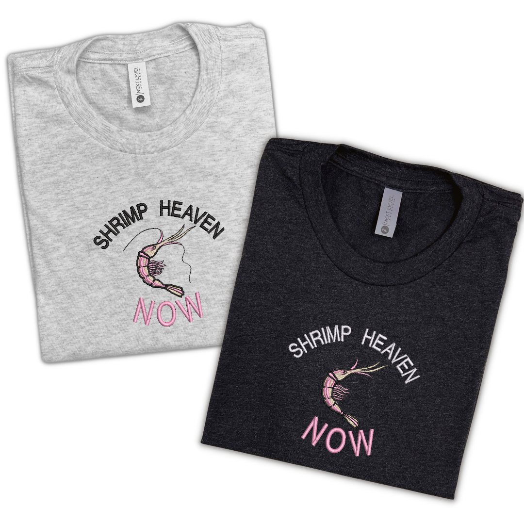 Shrimp Heaven Now MBMBAM Inspired Unisex One Size Fits All Machine Embroidered t-shirt