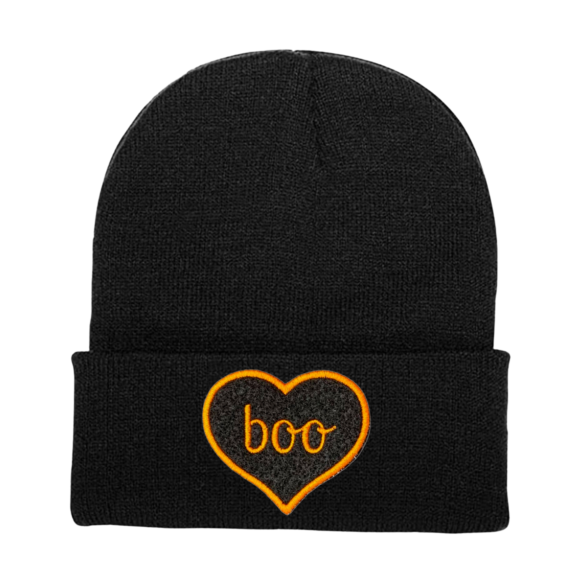 BOO Halloween Embroidered Patch Beanie Hat, One Size Fits All