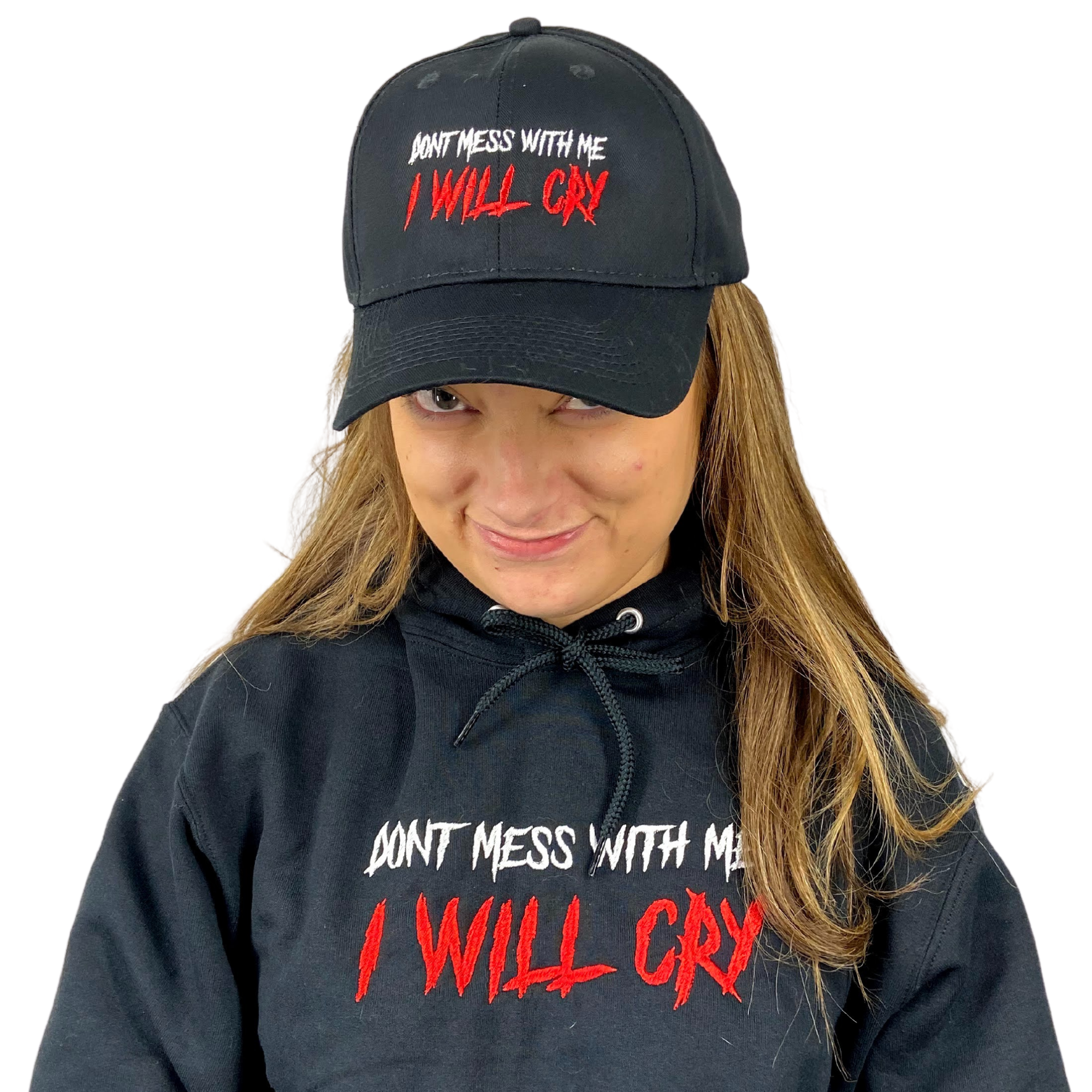 Don't Mess With Me I Will Cry Black Embroidered Hoodie