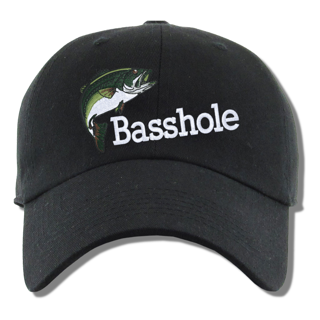 Basshole Embroidered Black Dad Hat, One Size Fits All