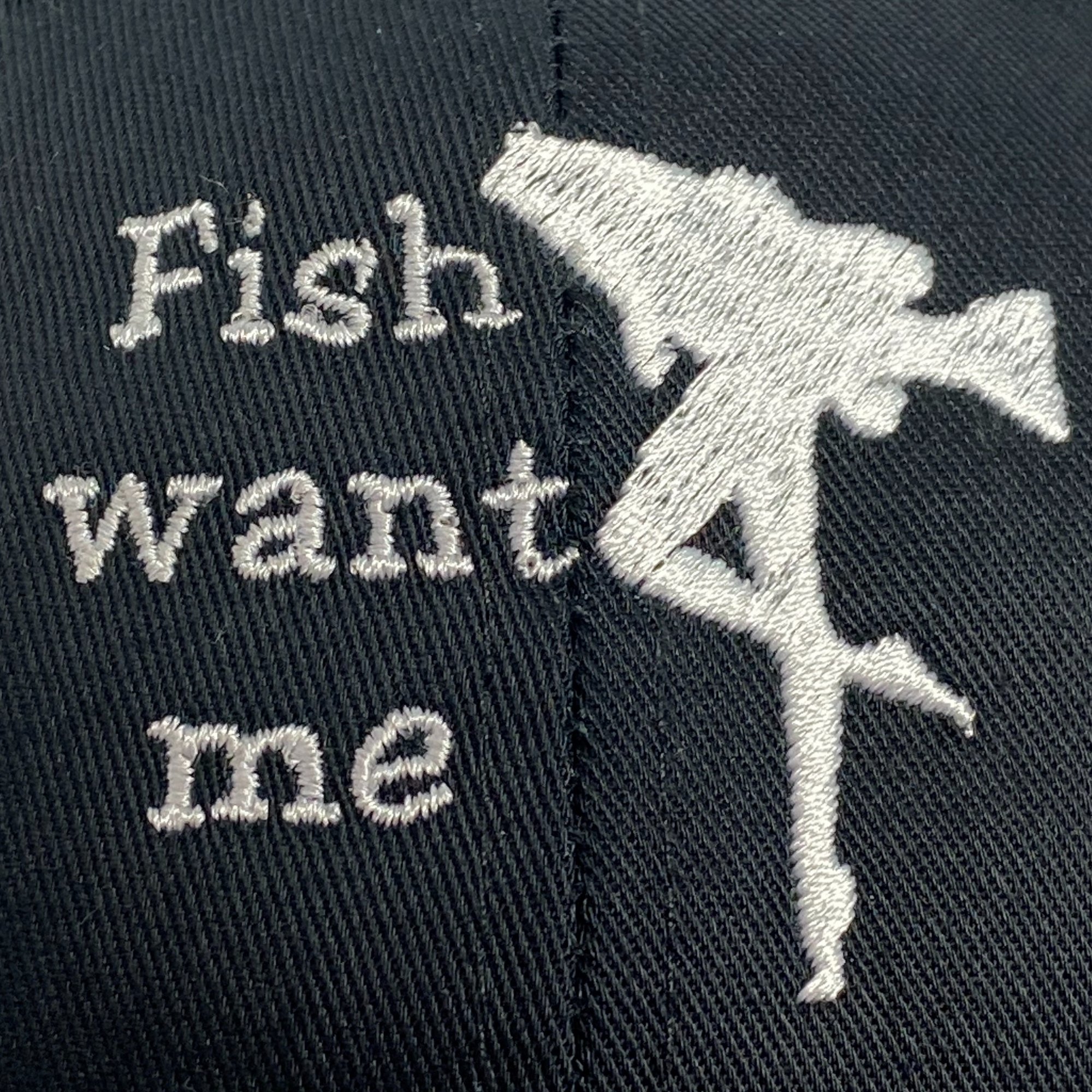 Fish Want Me Embroidered Black Dad Hat, One Size Fits All
