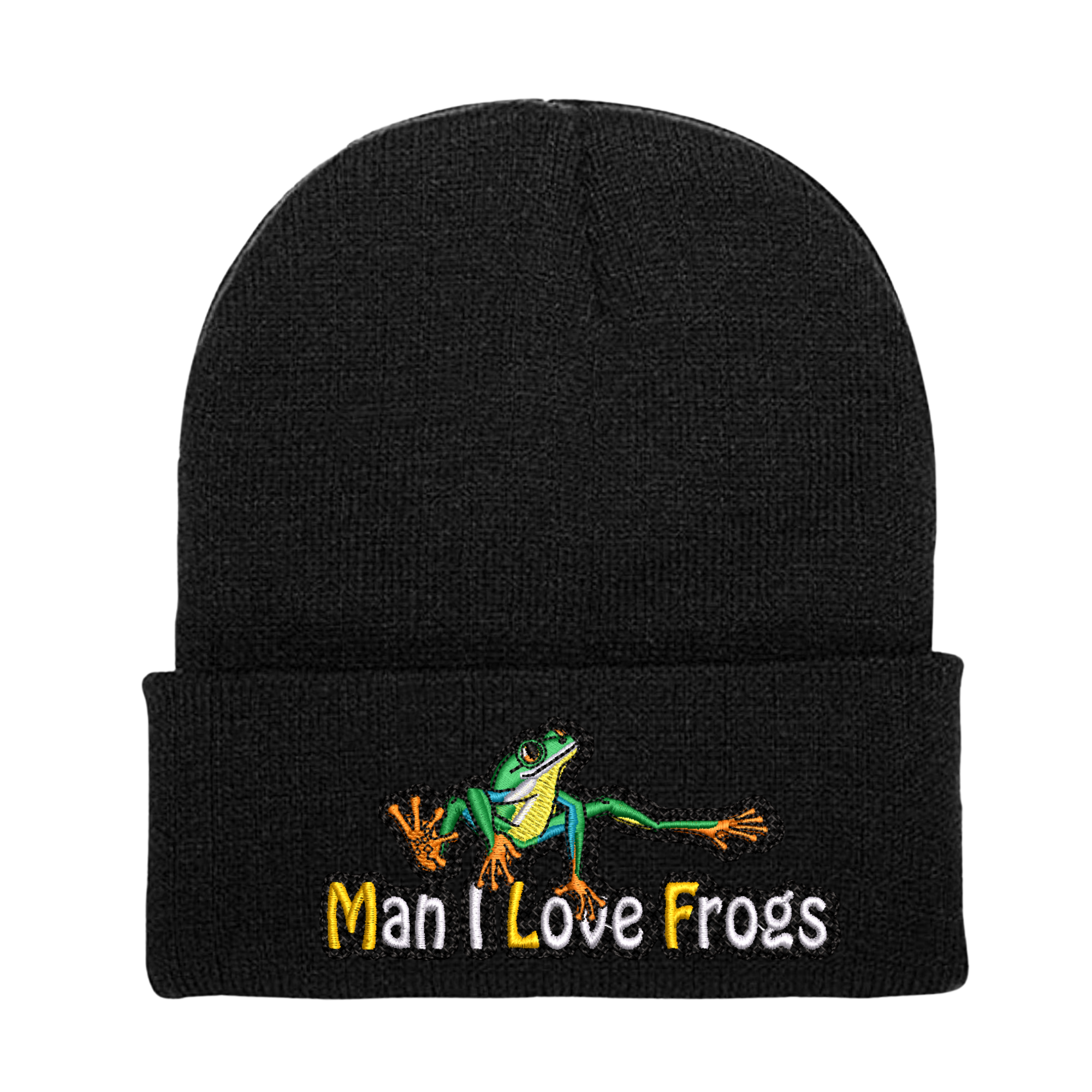 Man I Love Frogs Embroidered Beanie Hat, One Size Fits All