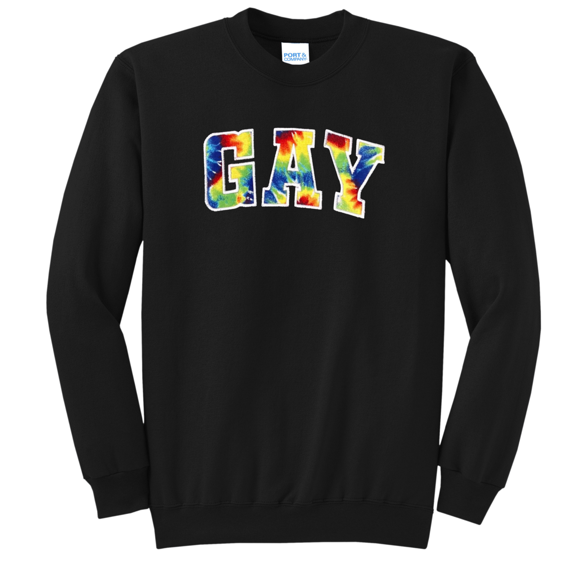 GAY Tie-Dye Applique Crewneck Sweatshirt, Black, Unisex