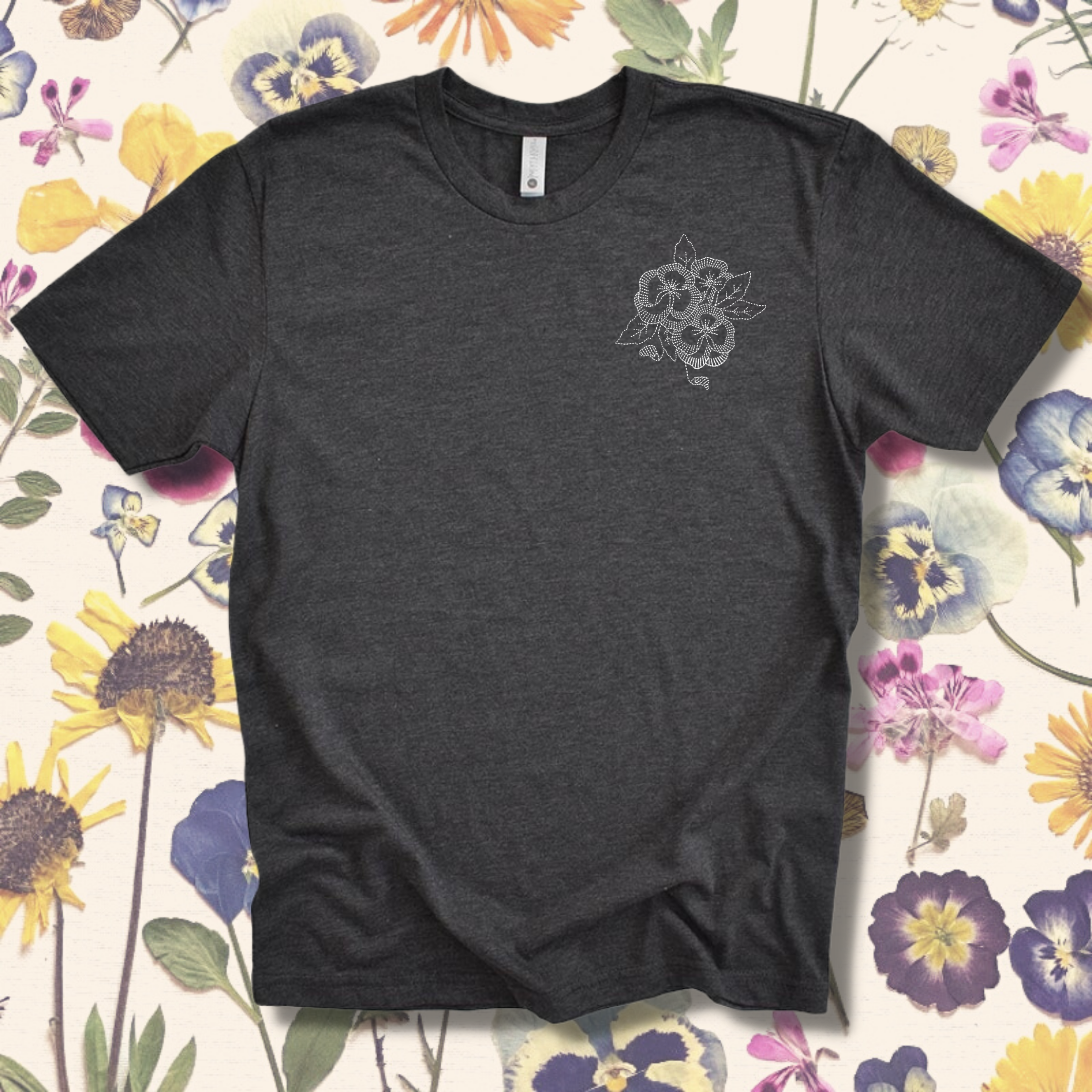 Pansy Embroidered Tee Shirt, Unisex