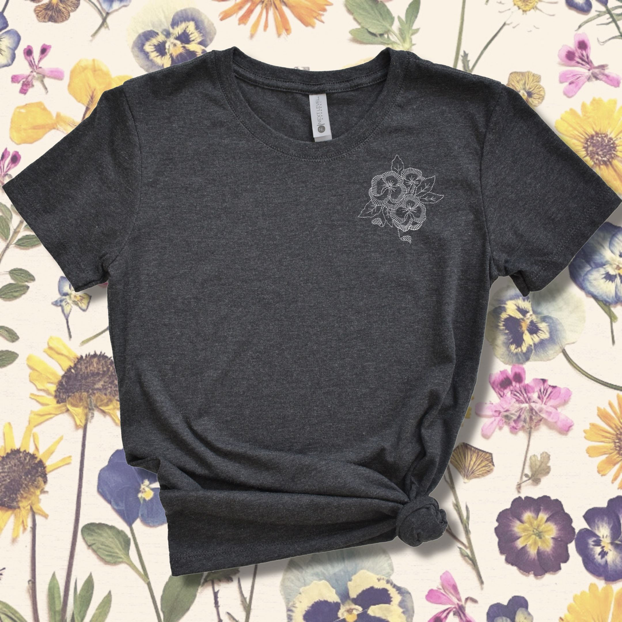 Pansy Embroidered Tee Shirt, Unisex