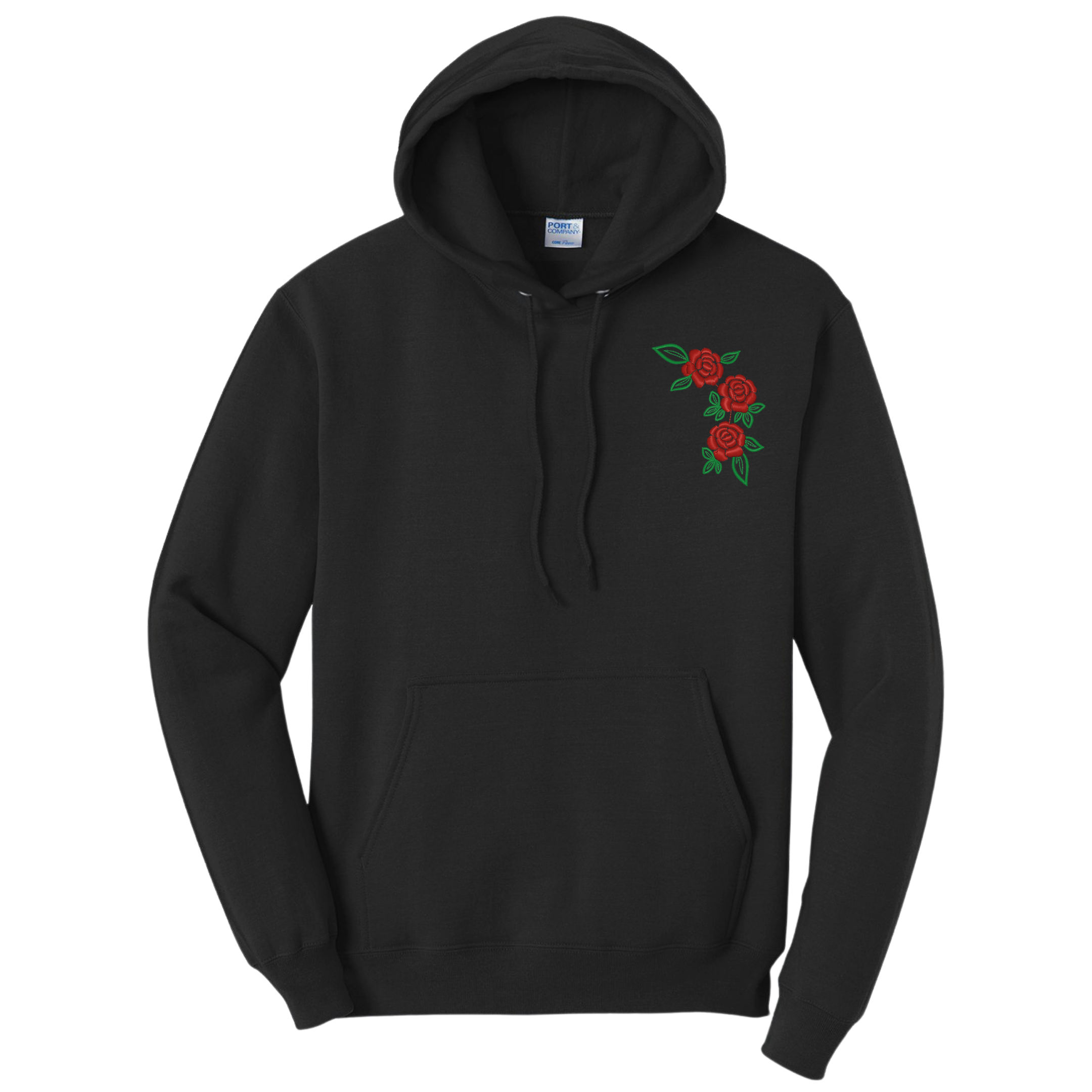 Rose Embroidered Black Hoodie, Unisex