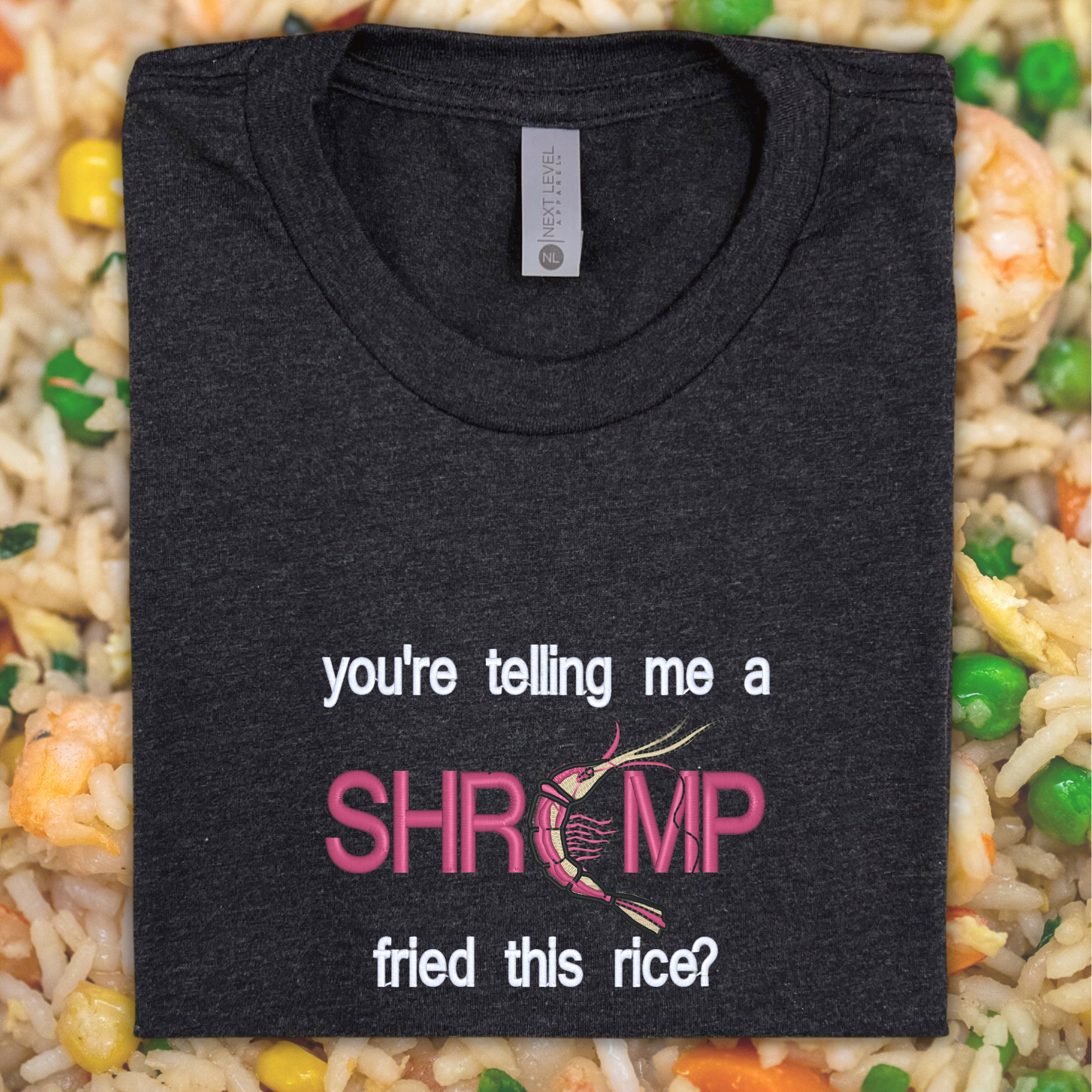 Shrimp Fried Rice Embroidered Tee Shirt, Unisex