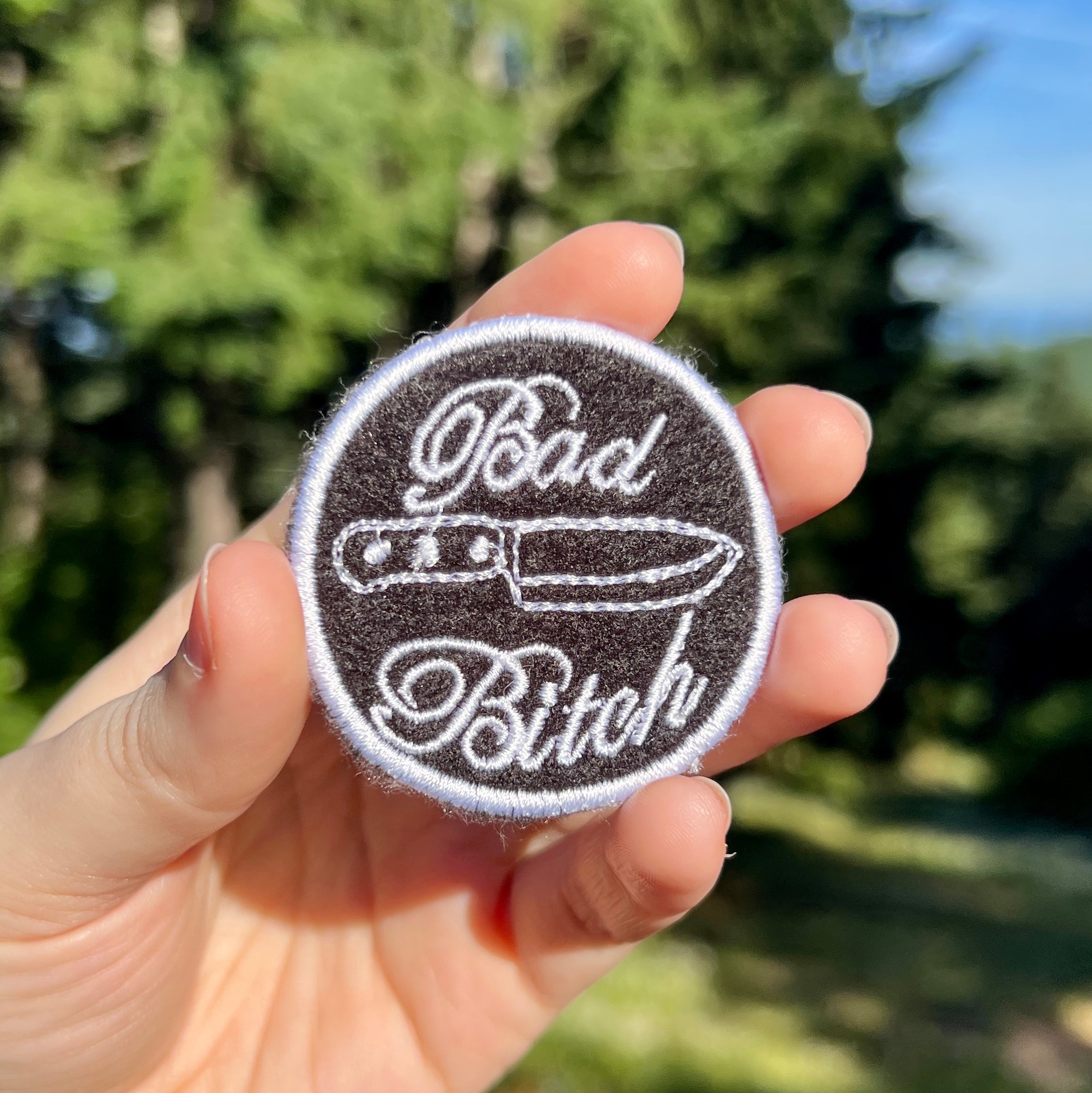 Bad Bitch Black with Knife Embroidered Iron-on Patch