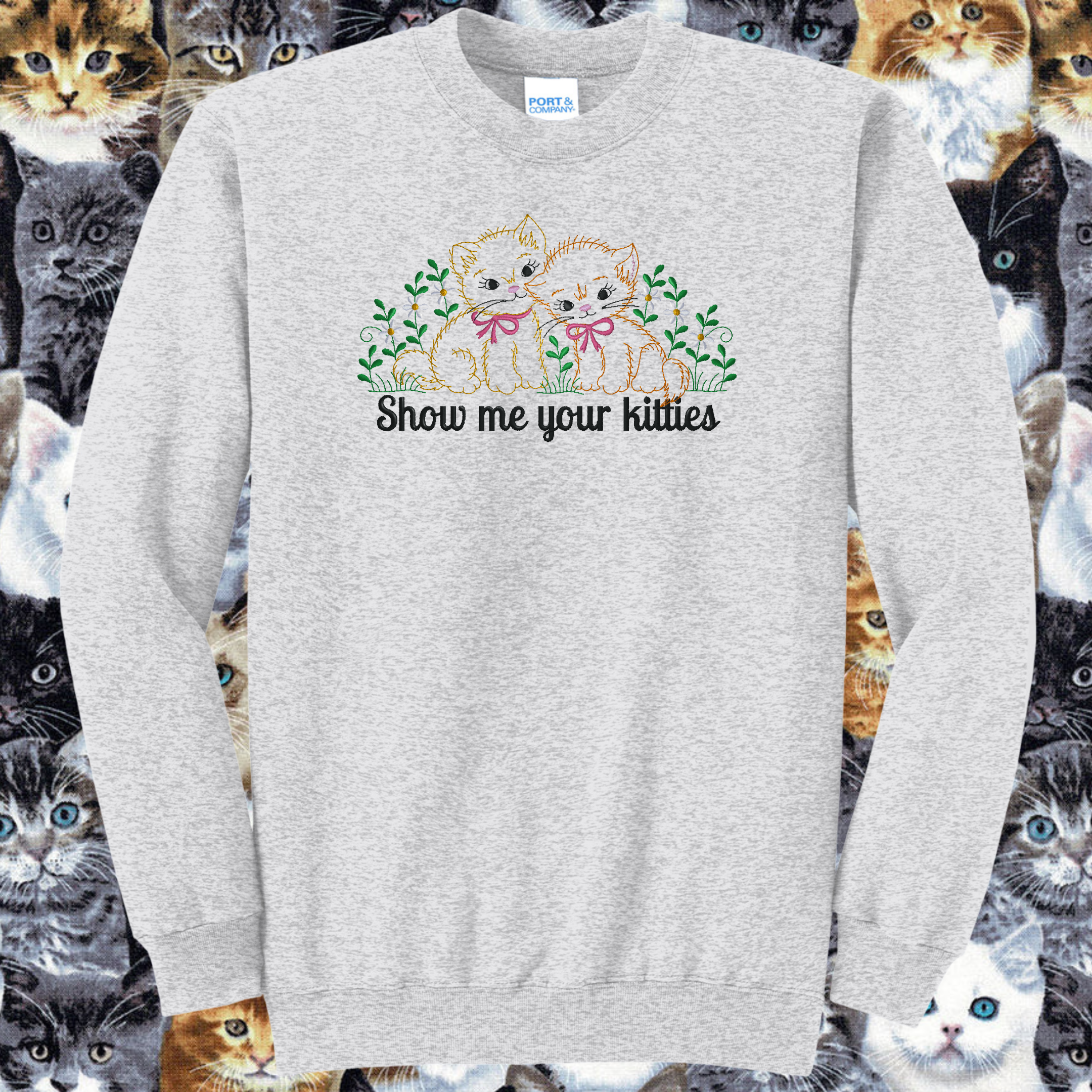 Show Me Your Kitties Crewneck Sweatshirt, White, Unisex