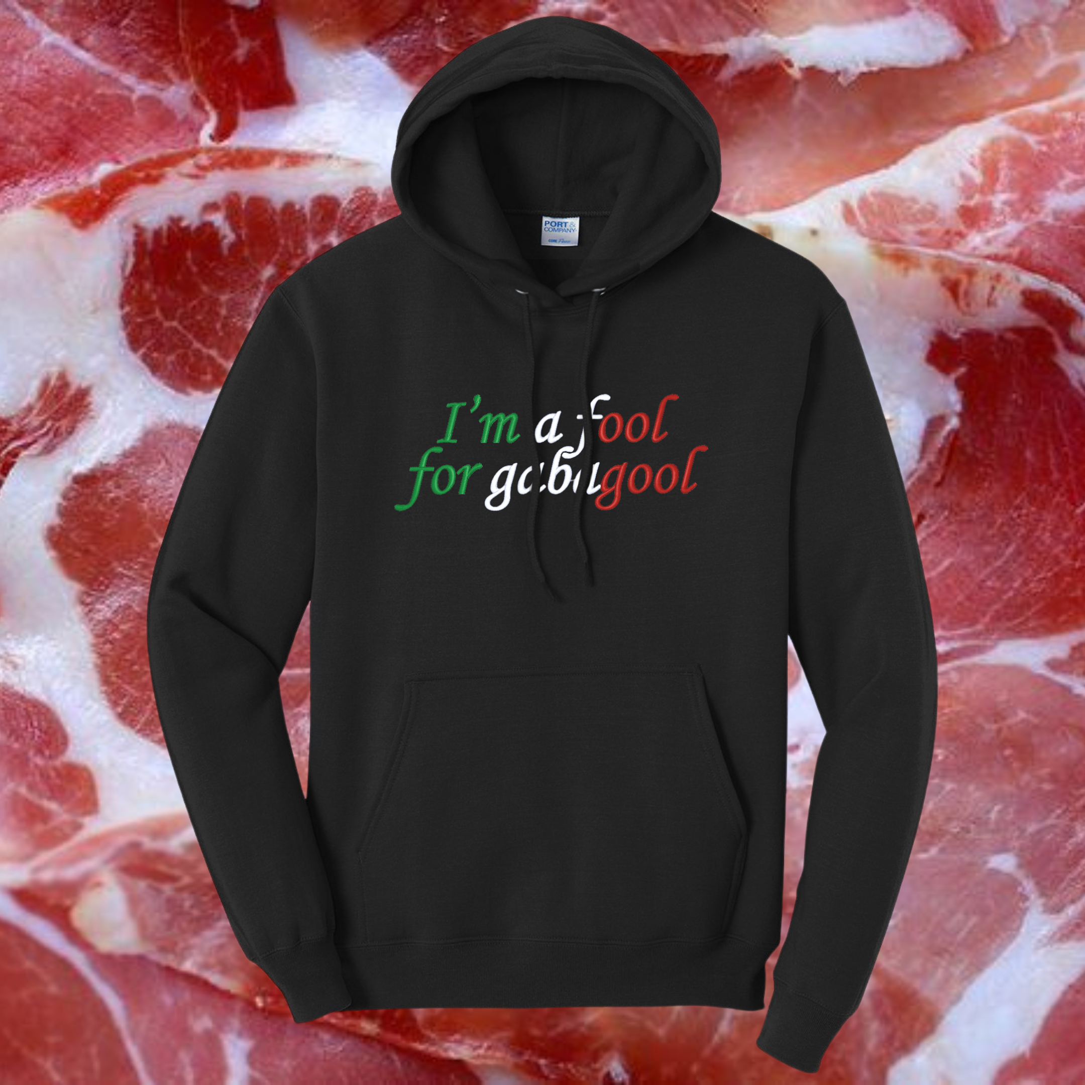 I'm a Fool for Gabagool Embroidered Black Hoodie, Unisex