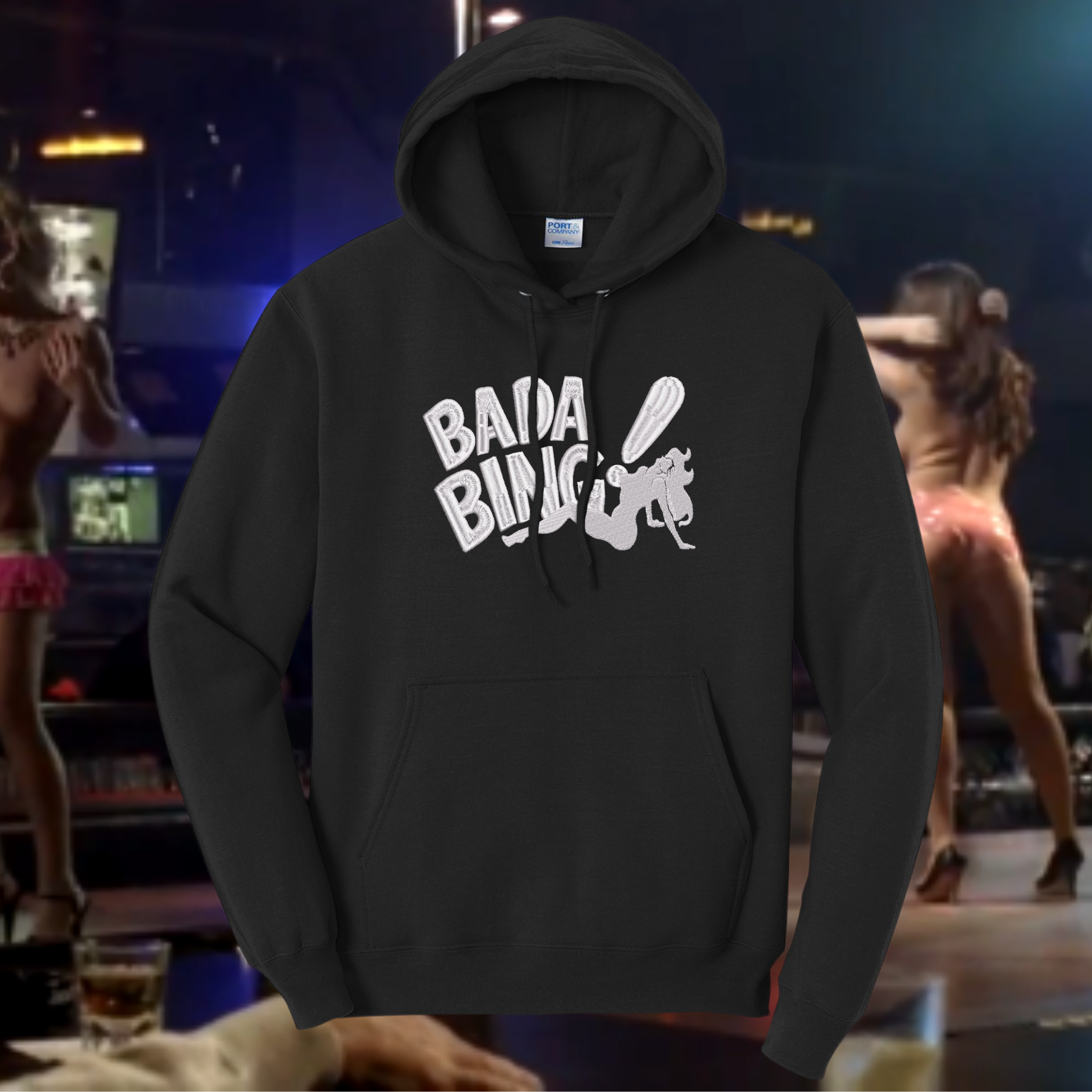 Bada Bing Sopranos Strip Club Logo Embroidered Black Hoodie, Unisex