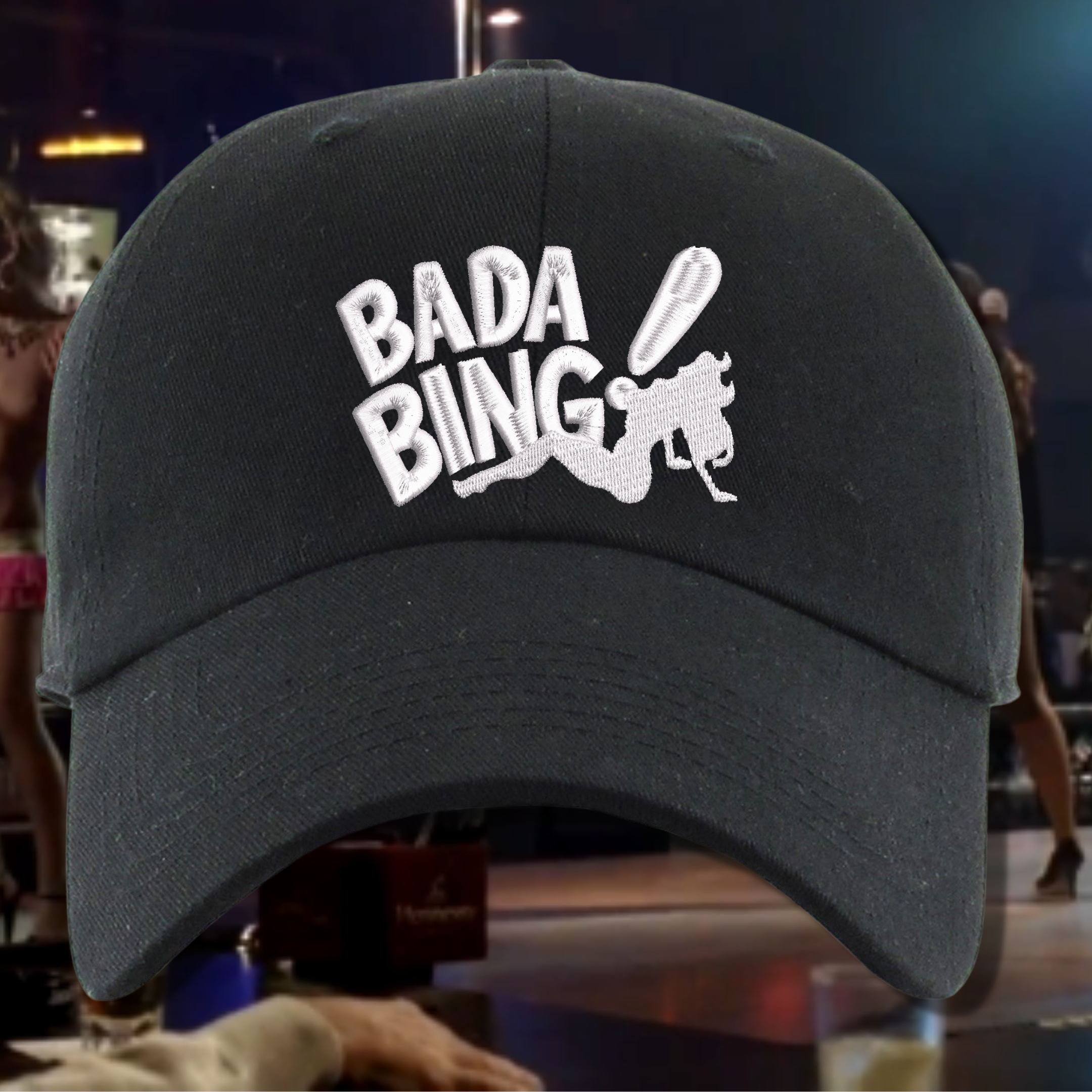 Bada Bing Sopranos Strip Club Logo Embroidered Black Dad Hat, One Size Fits All
