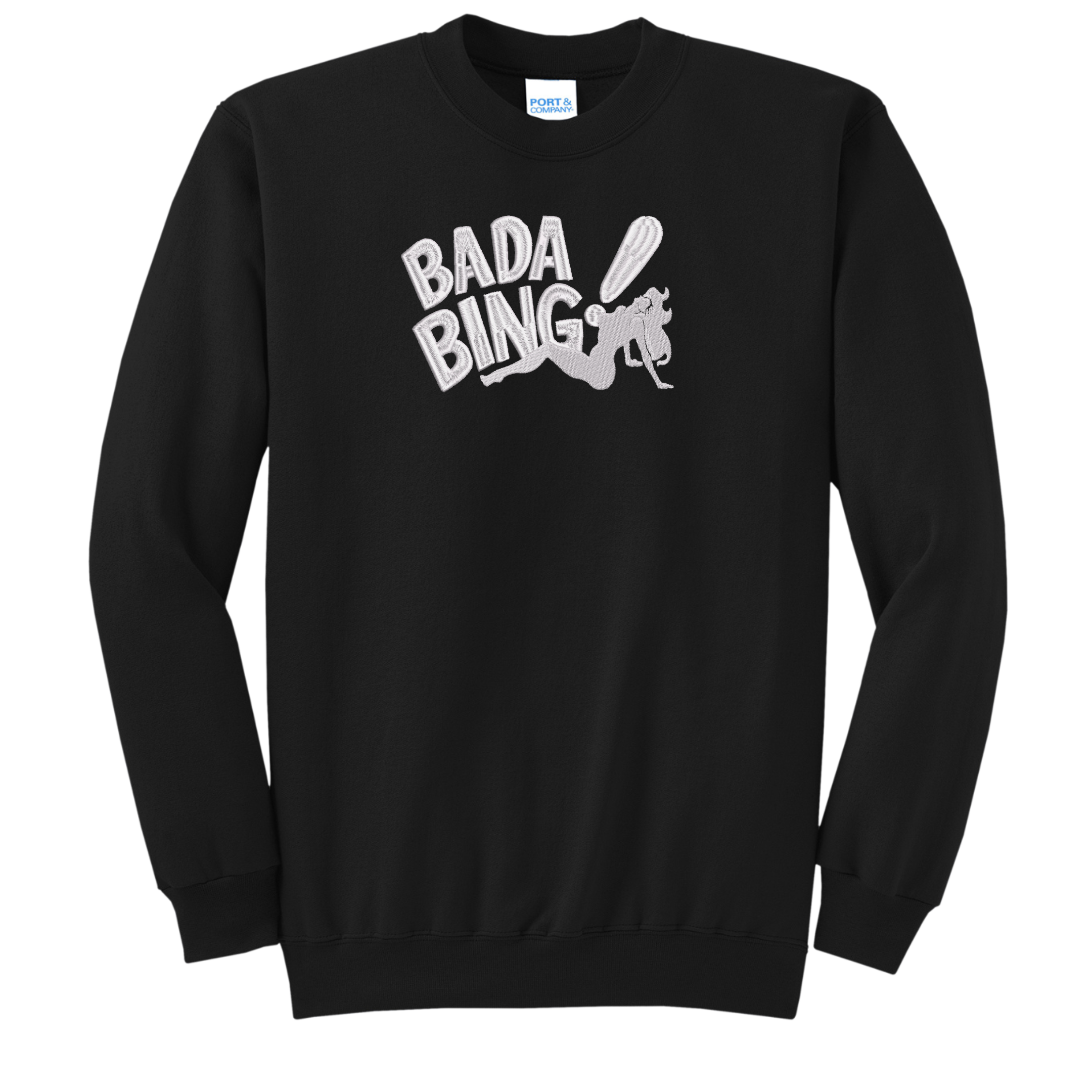 Bada Bing Sopranos Strip Club Logo Embroidered Crewneck Sweatshirt, Black, Unisex