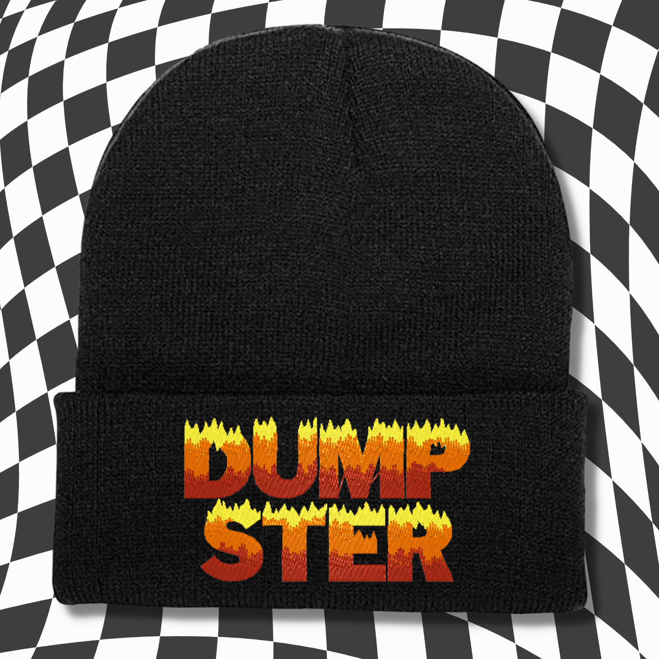 DUMPSTER Flame Font Embroidered Beanie Hat, One Size Fits All