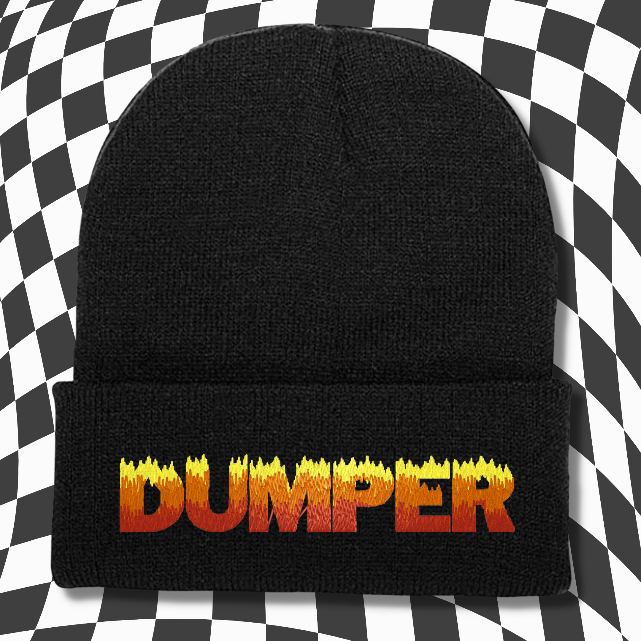 DUMPER Flame Font Embroidered Beanie Hat, One Size Fits All